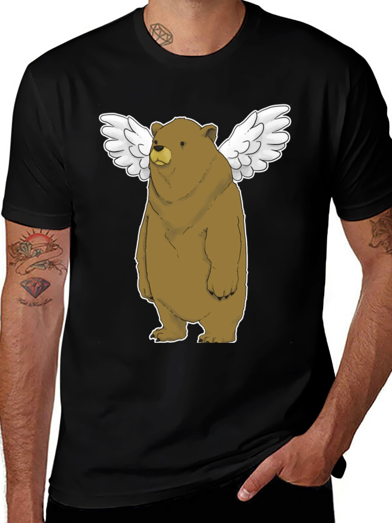 Angel Bear Graphic Tee - Comfy Casual Black T-Shirt