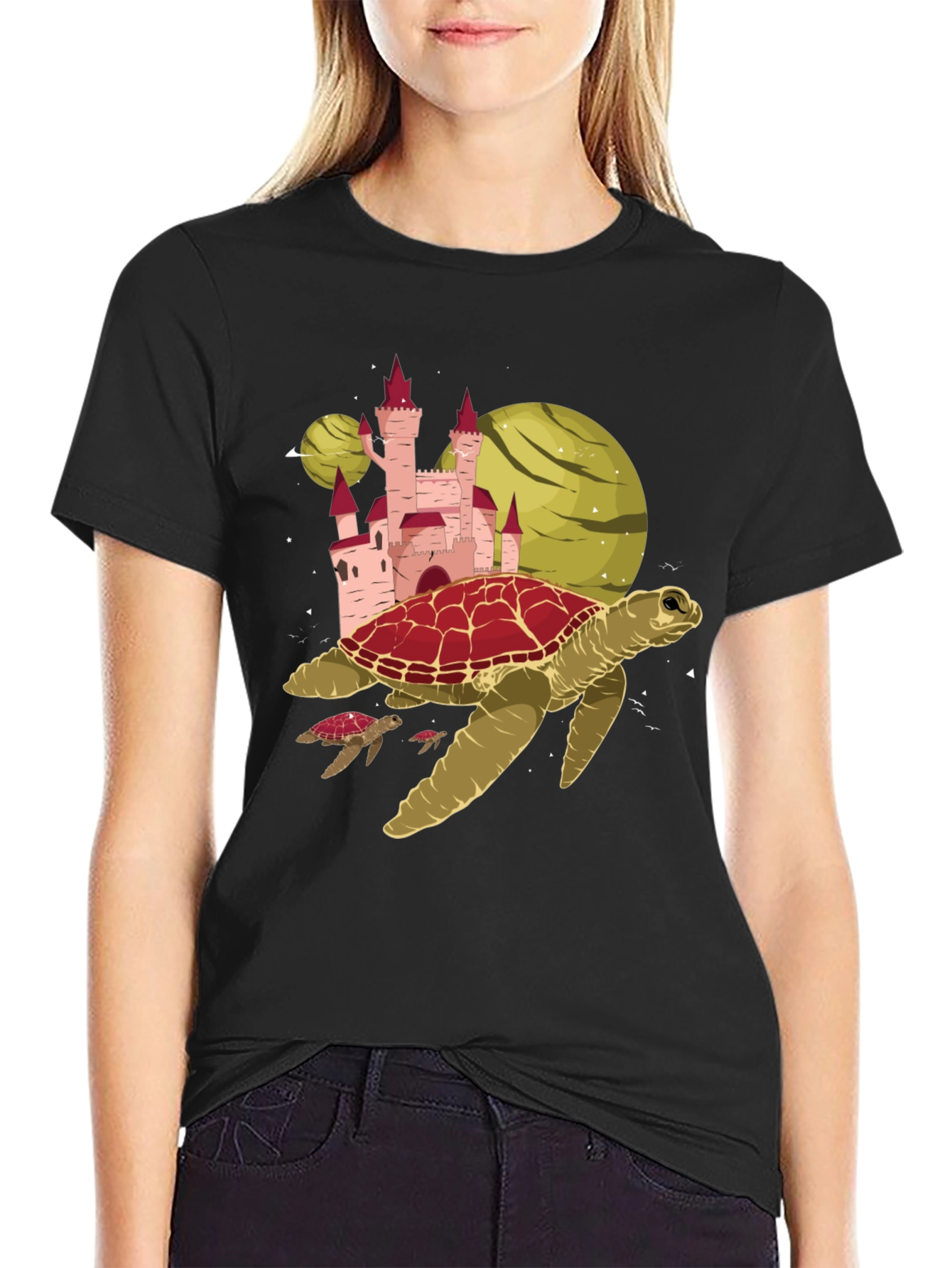 Turtle Planet Castle Black Tee