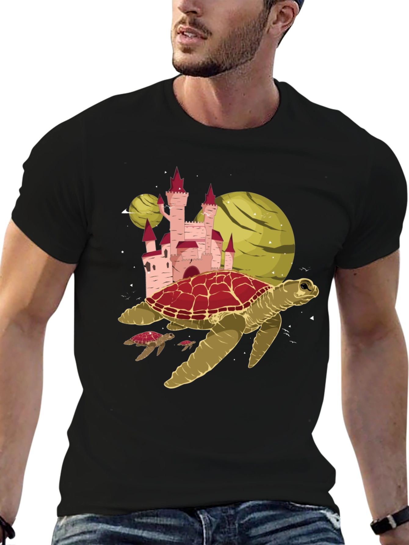 Turtle Planet Castle Black Tee