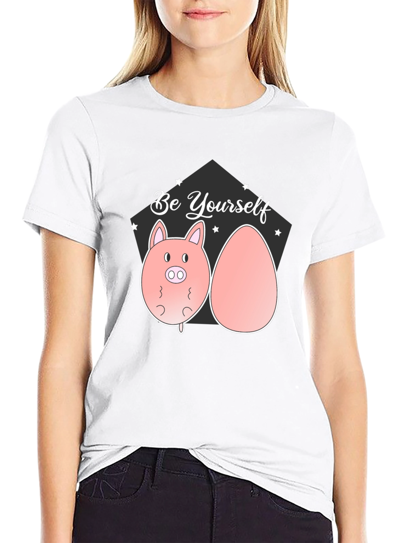 Be Yourself Pig and Egg Black T-Shirt