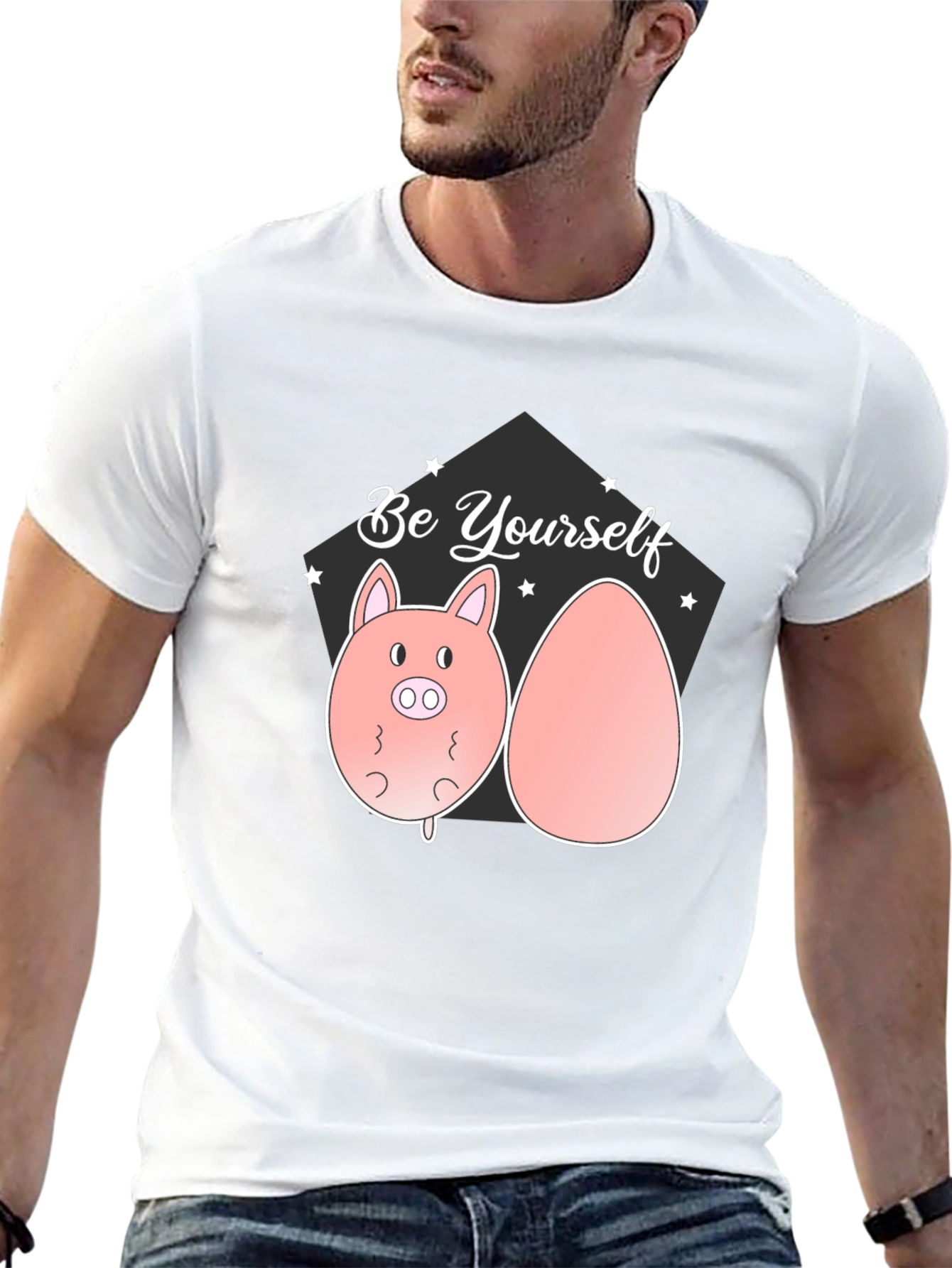 Be Yourself Pig and Egg Black T-Shirt