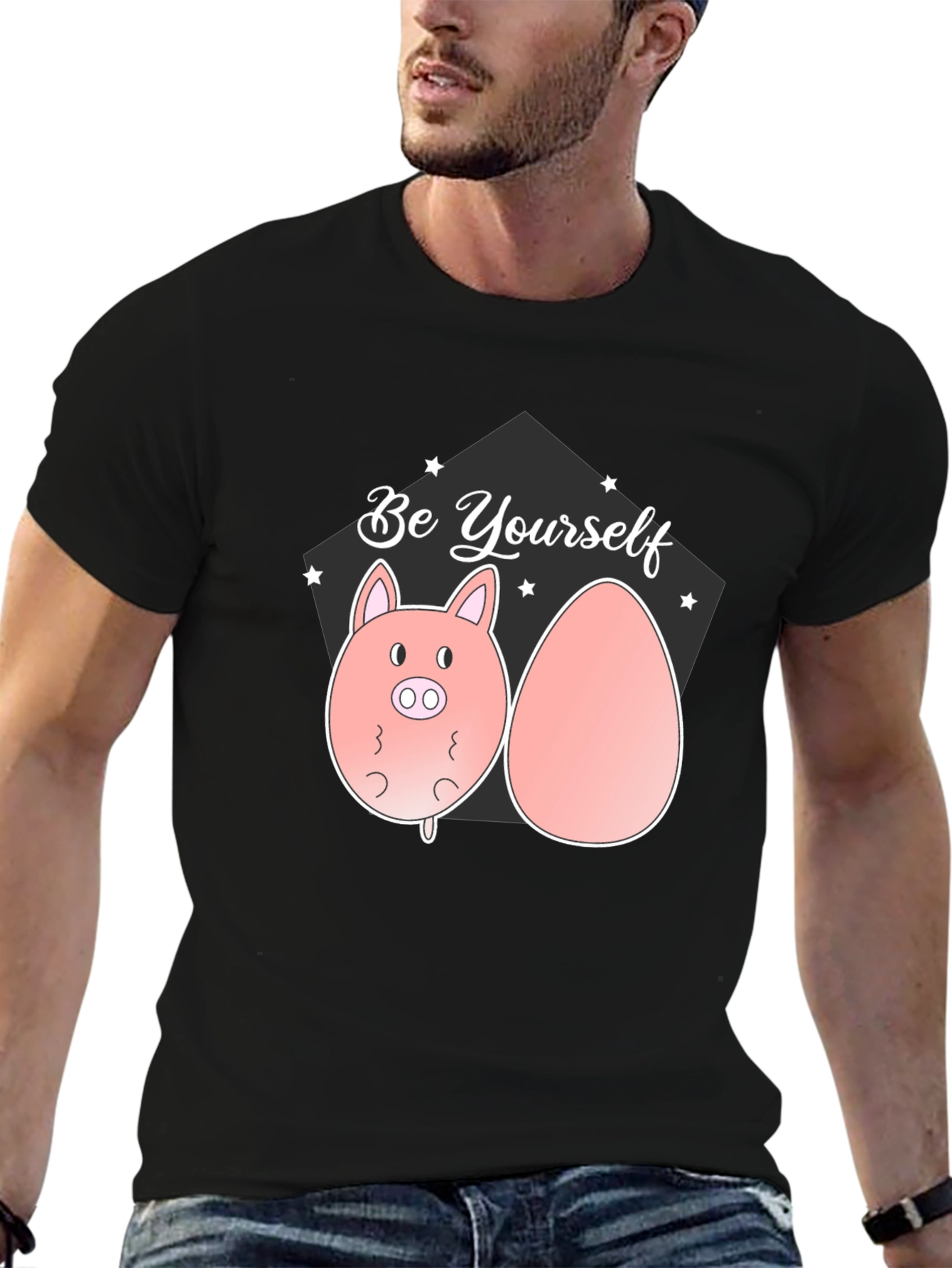 Be Yourself Pig and Egg Black T-Shirt