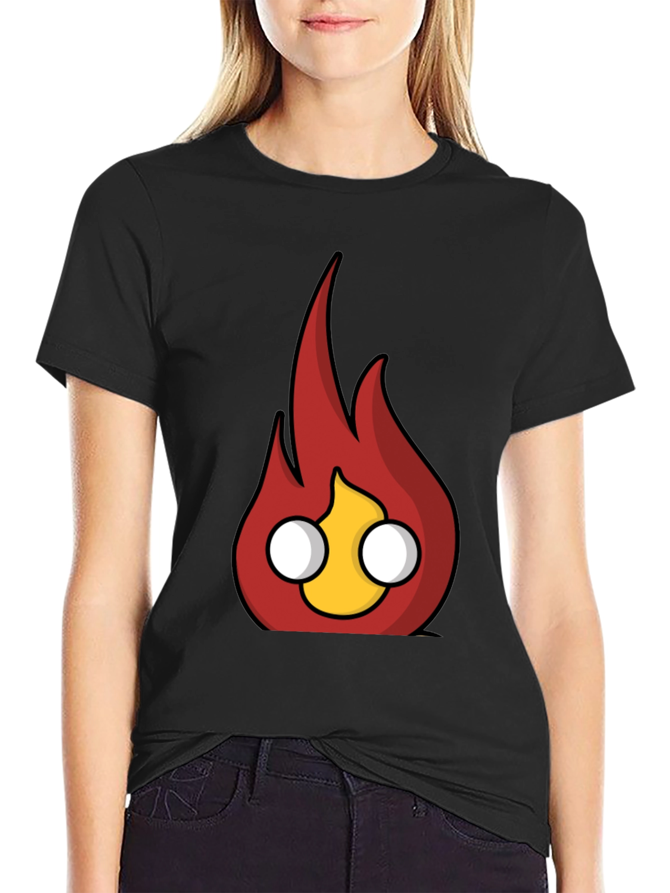 Flame Character Graphic Black T-Shirt