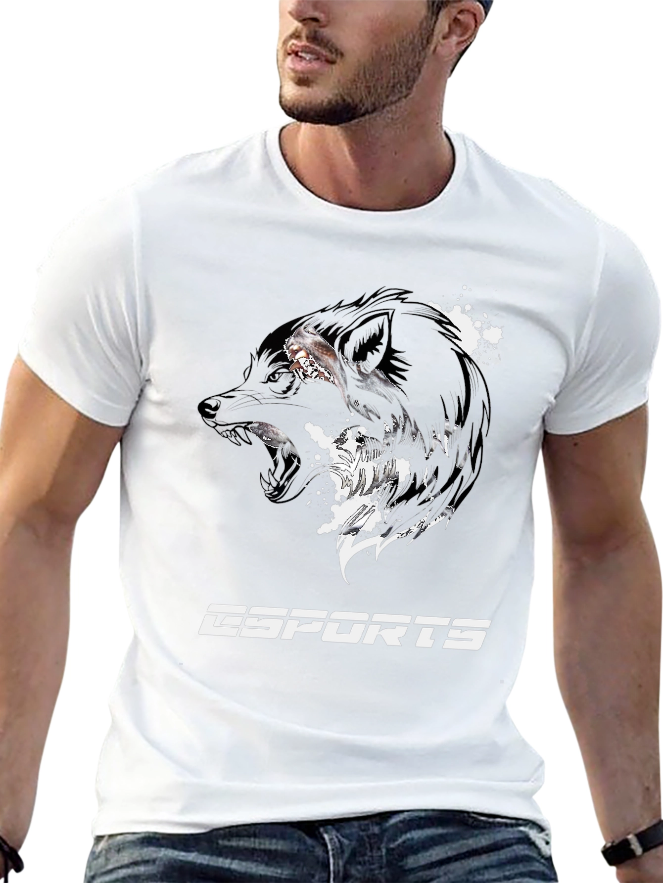 Esports Wolf Graphic Tee - Black Cotton T-Shirt