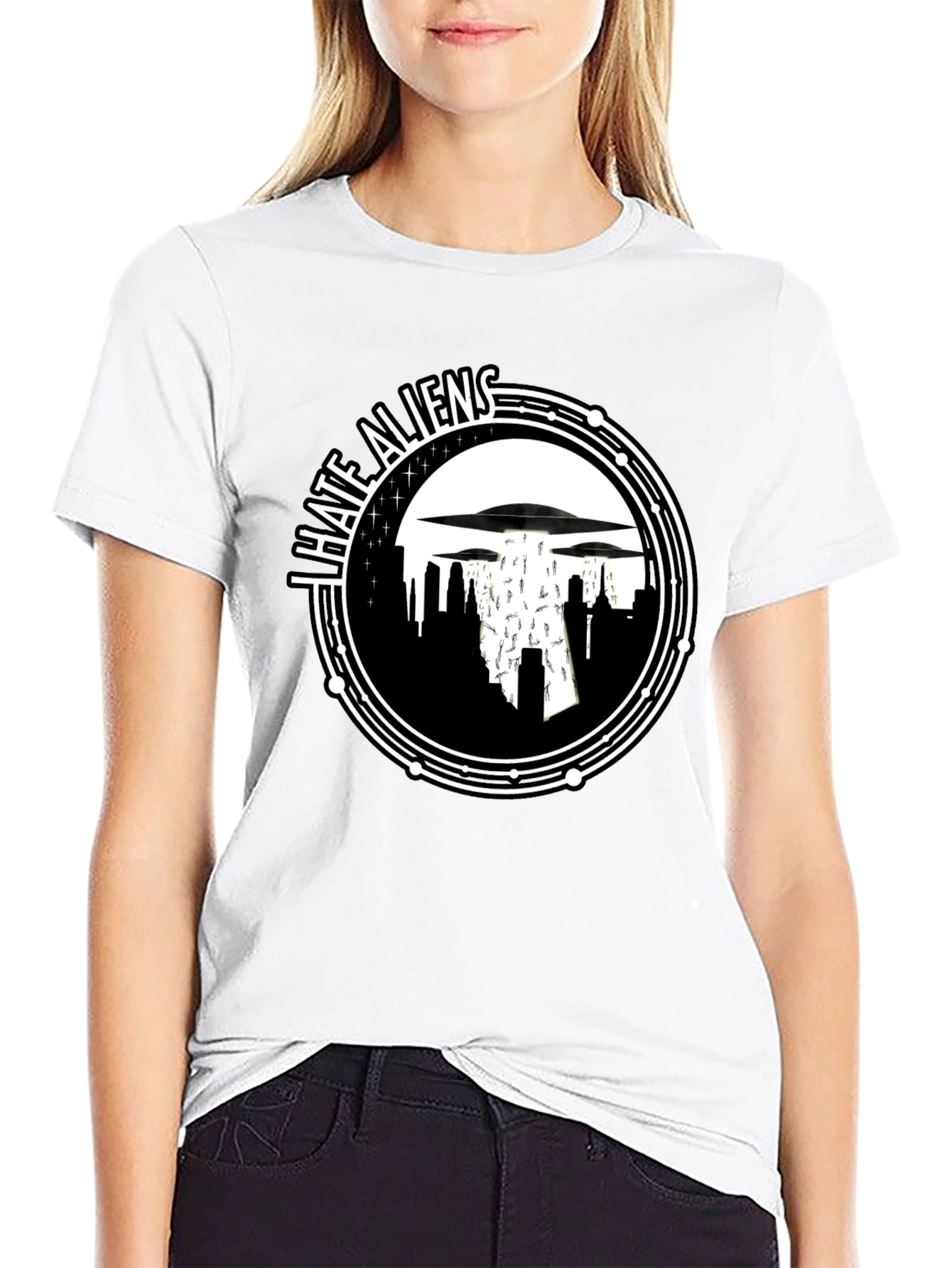 I Hate Aliens Graphic T-Shirt - Black