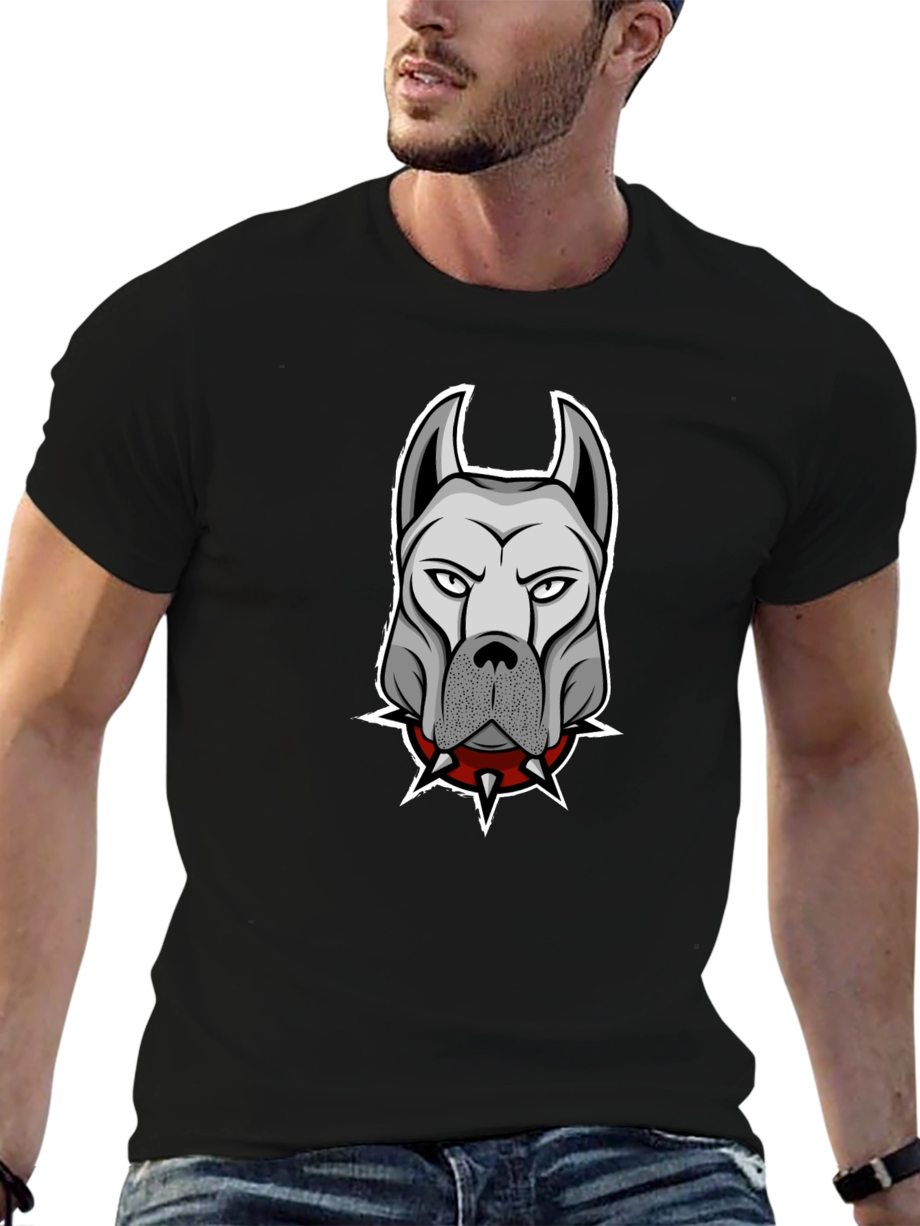 Mens Black T-Shirt with Dog Graphic