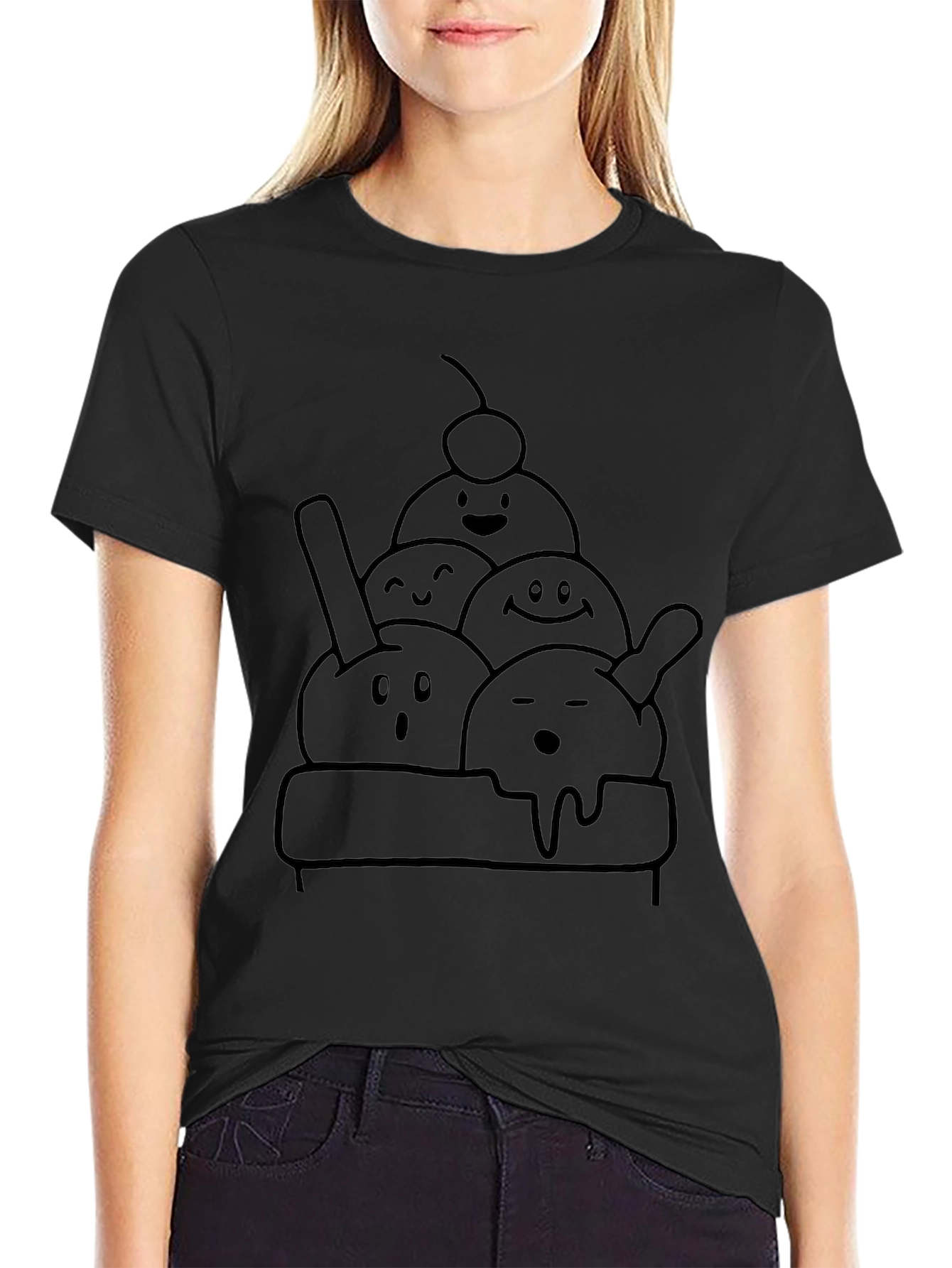 Funny Ice Cream Character Black T-Shirt