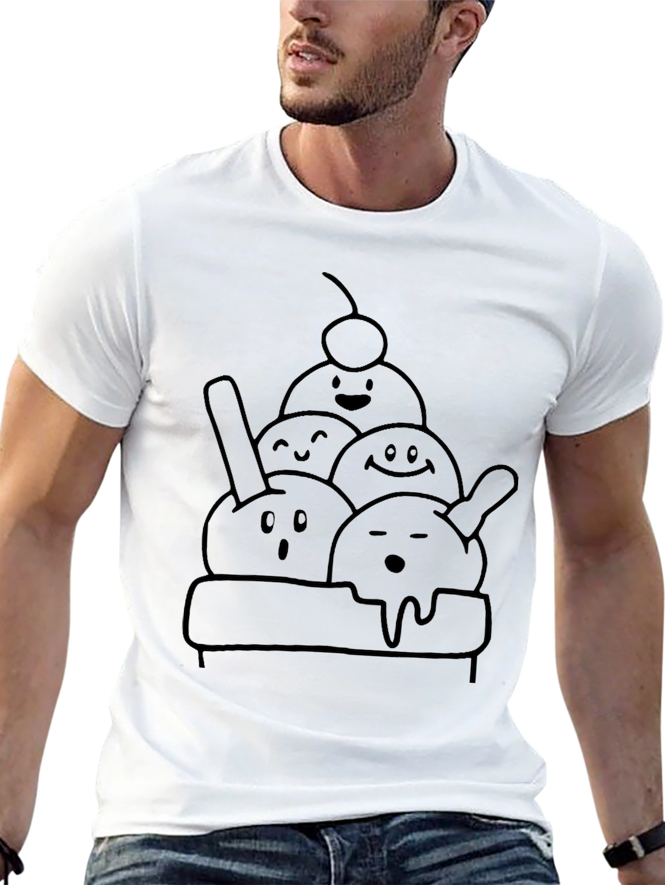 Funny Ice Cream Character Black T-Shirt