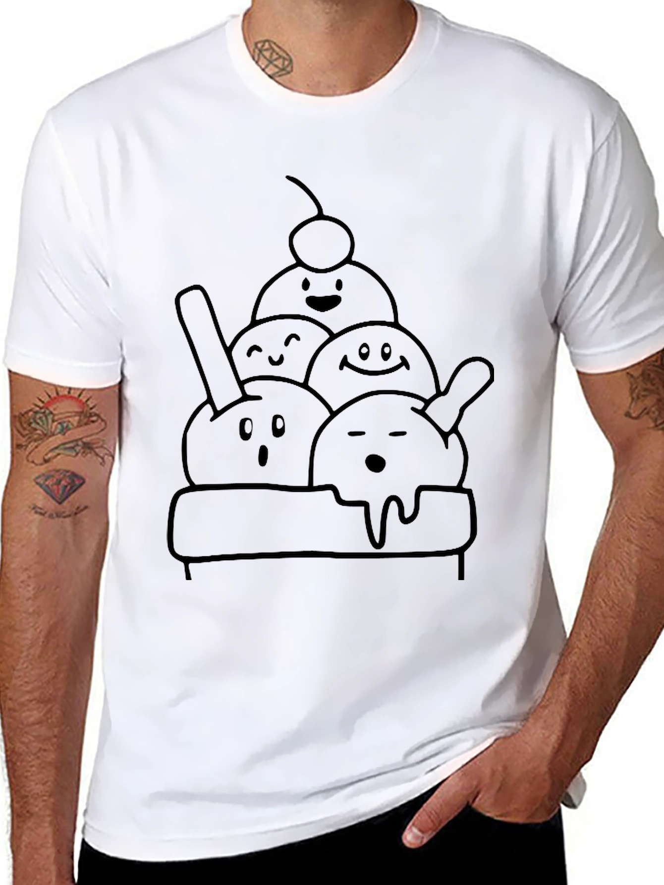 Funny Ice Cream Character Black T-Shirt