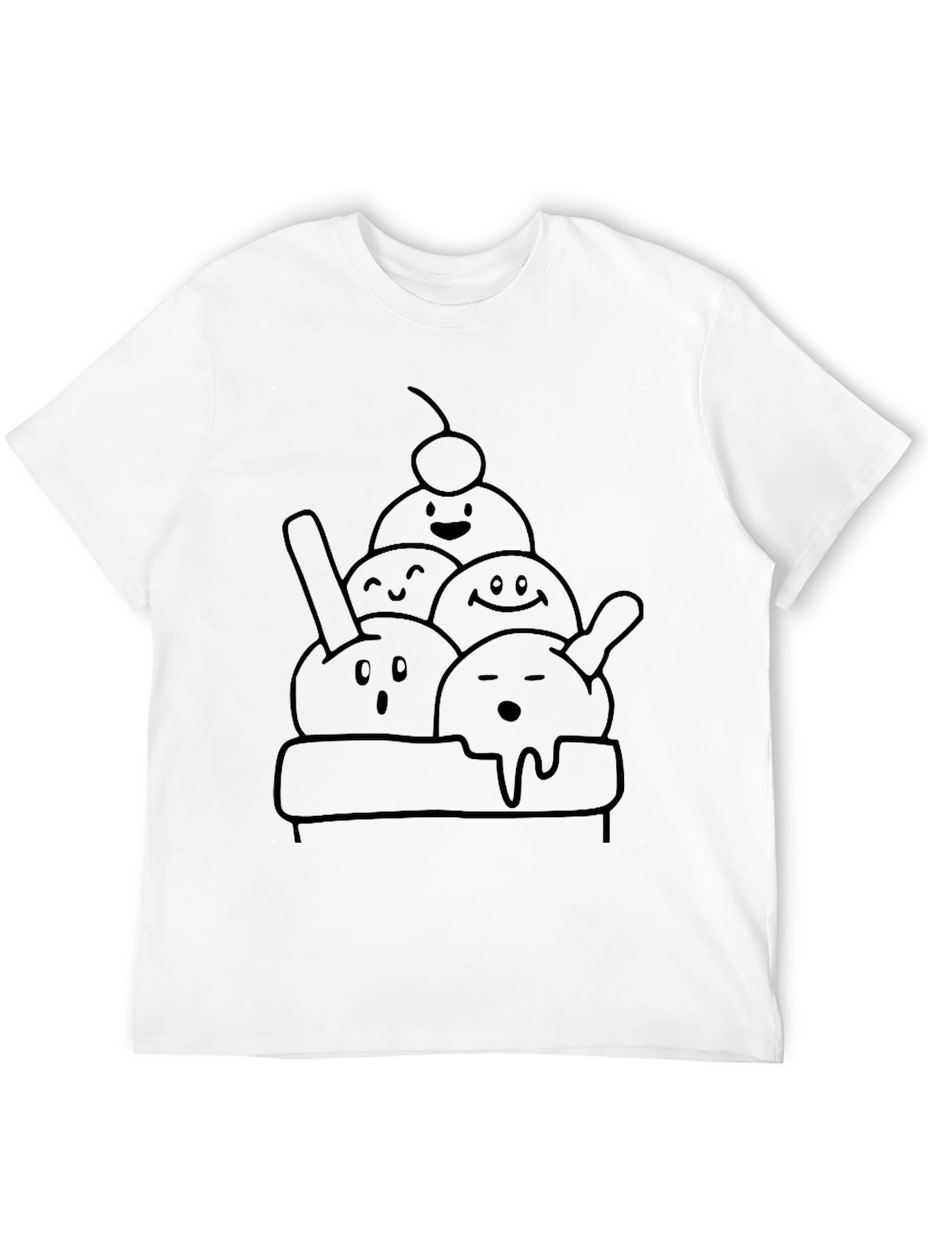 Funny Ice Cream Character Black T-Shirt