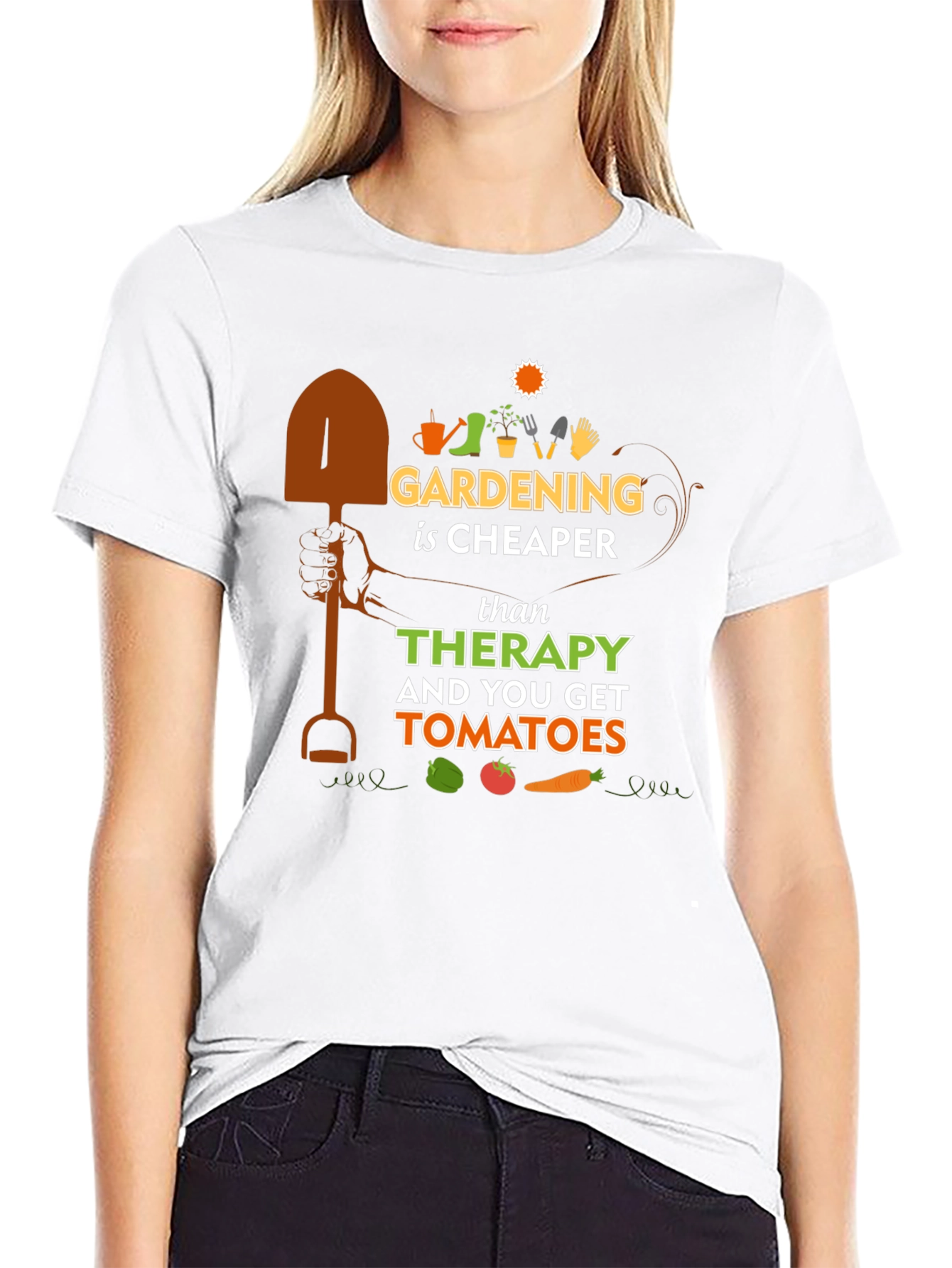 Gardening is Cheaper Than Therapy Black T-Shirt