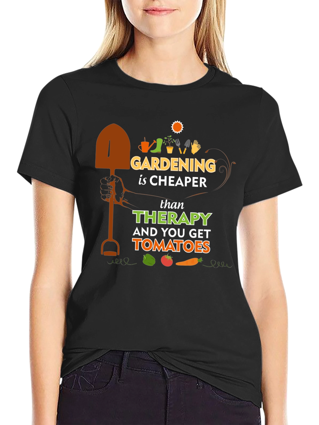 Gardening is Cheaper Than Therapy Black T-Shirt