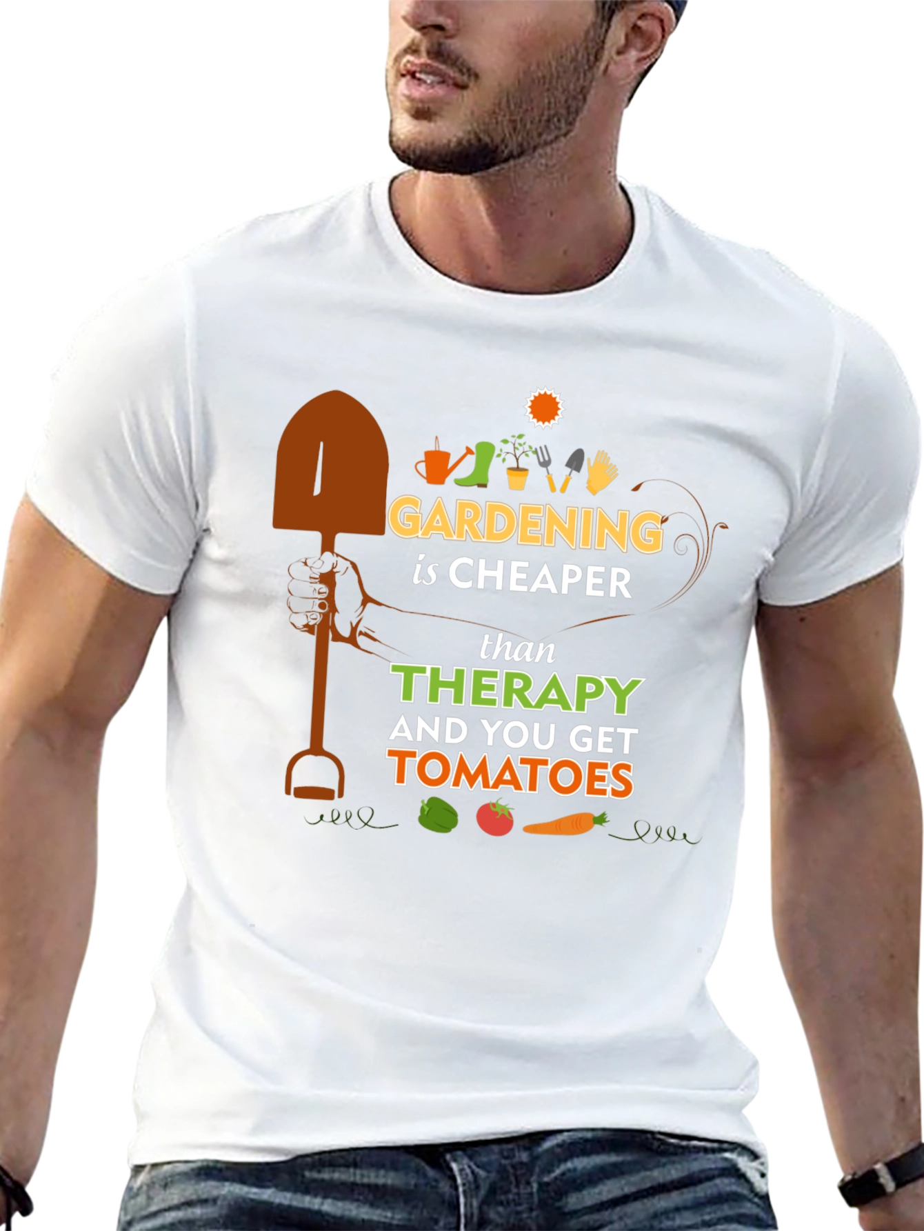 Gardening is Cheaper Than Therapy Black T-Shirt