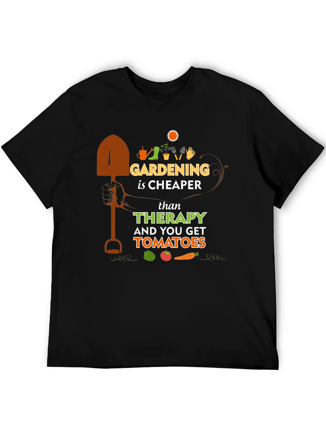 Gardening is Cheaper Than Therapy Black T-Shirt