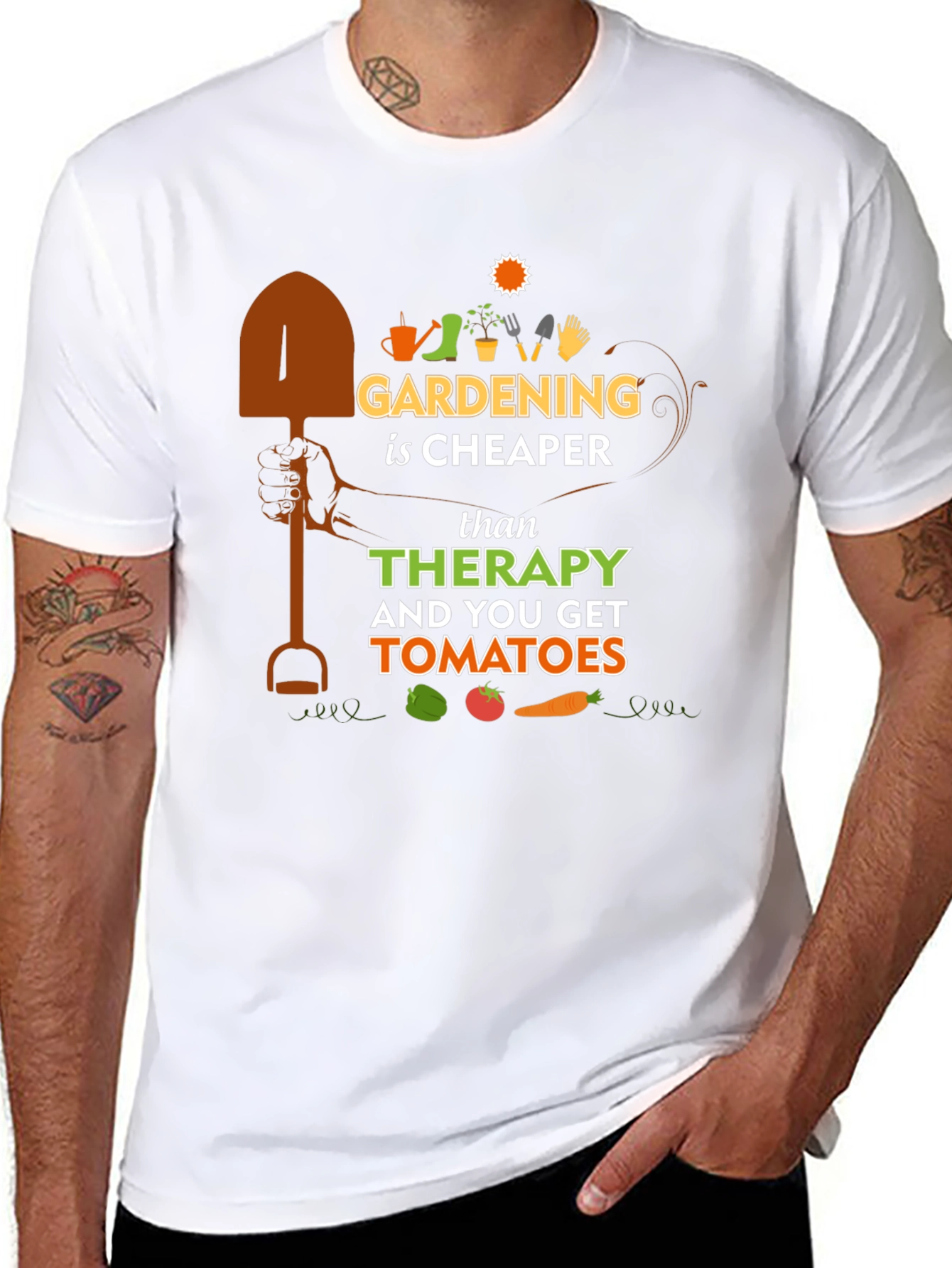 Gardening is Cheaper Than Therapy Black T-Shirt