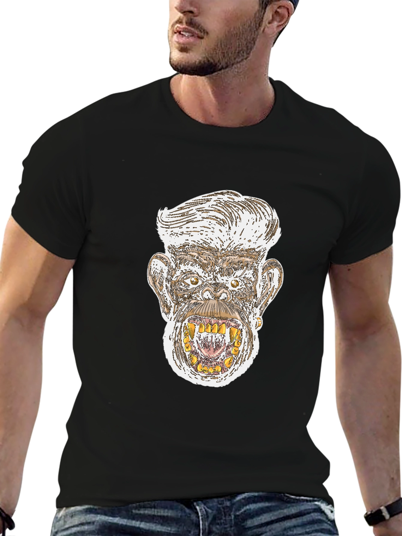 Monkey Graphic Print Black T-Shirt