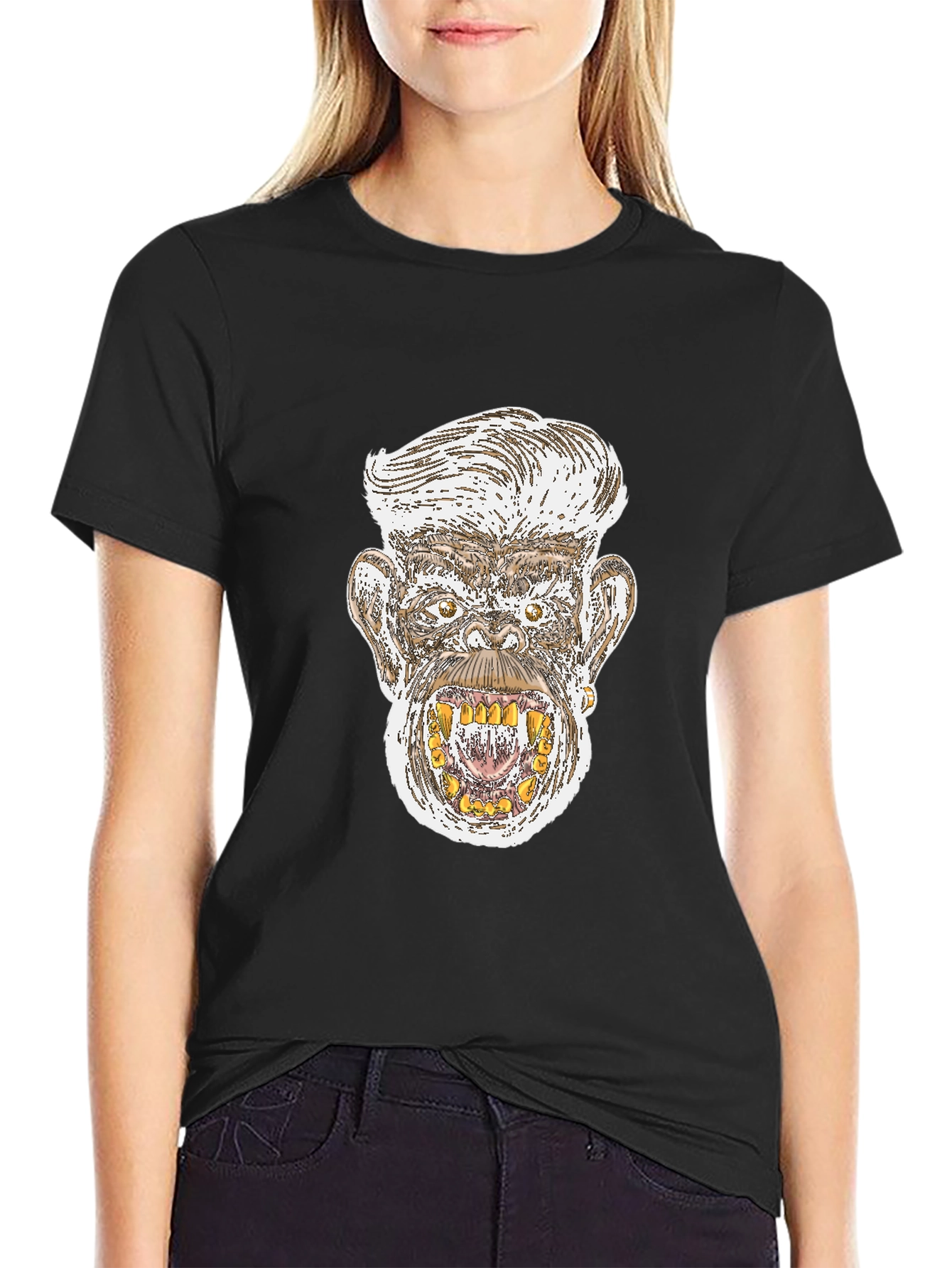 Monkey Graphic Print Black T-Shirt