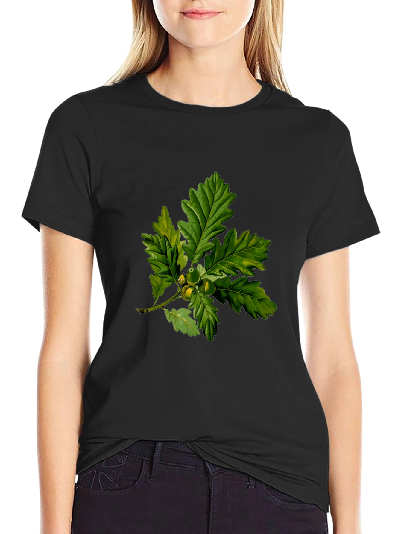 Nature Oak Leaf Graphic Tee - Stylish Botanical Print