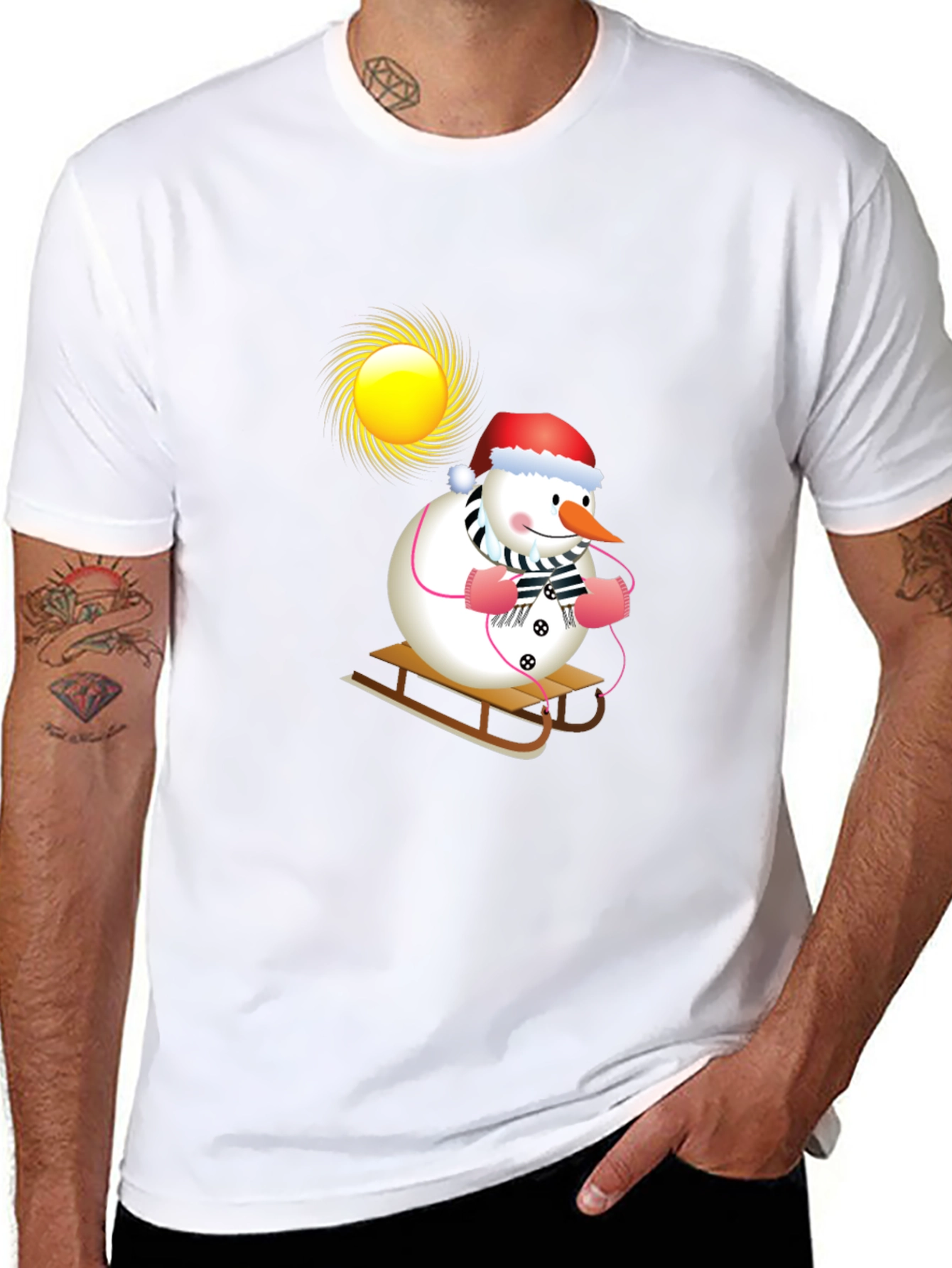 Festive Snowman Sledding T-Shirt - Holiday Cheer