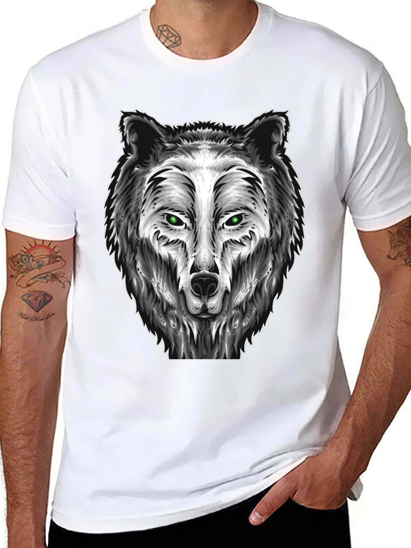 Wolf Graphic Tee - Black Cotton Blend T-Shirt