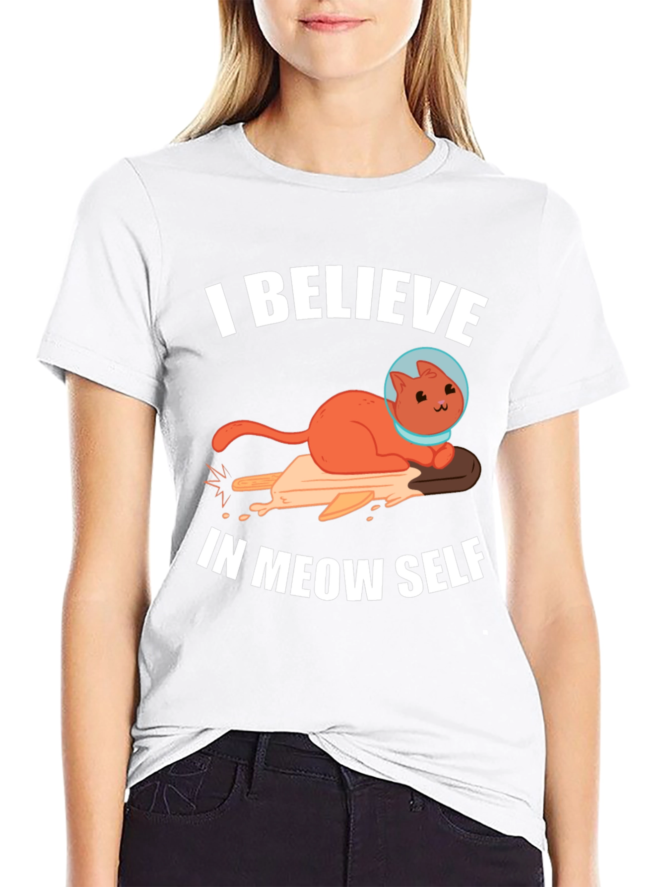 I Believe In Meow Self T-Shirt Cat Astronaut