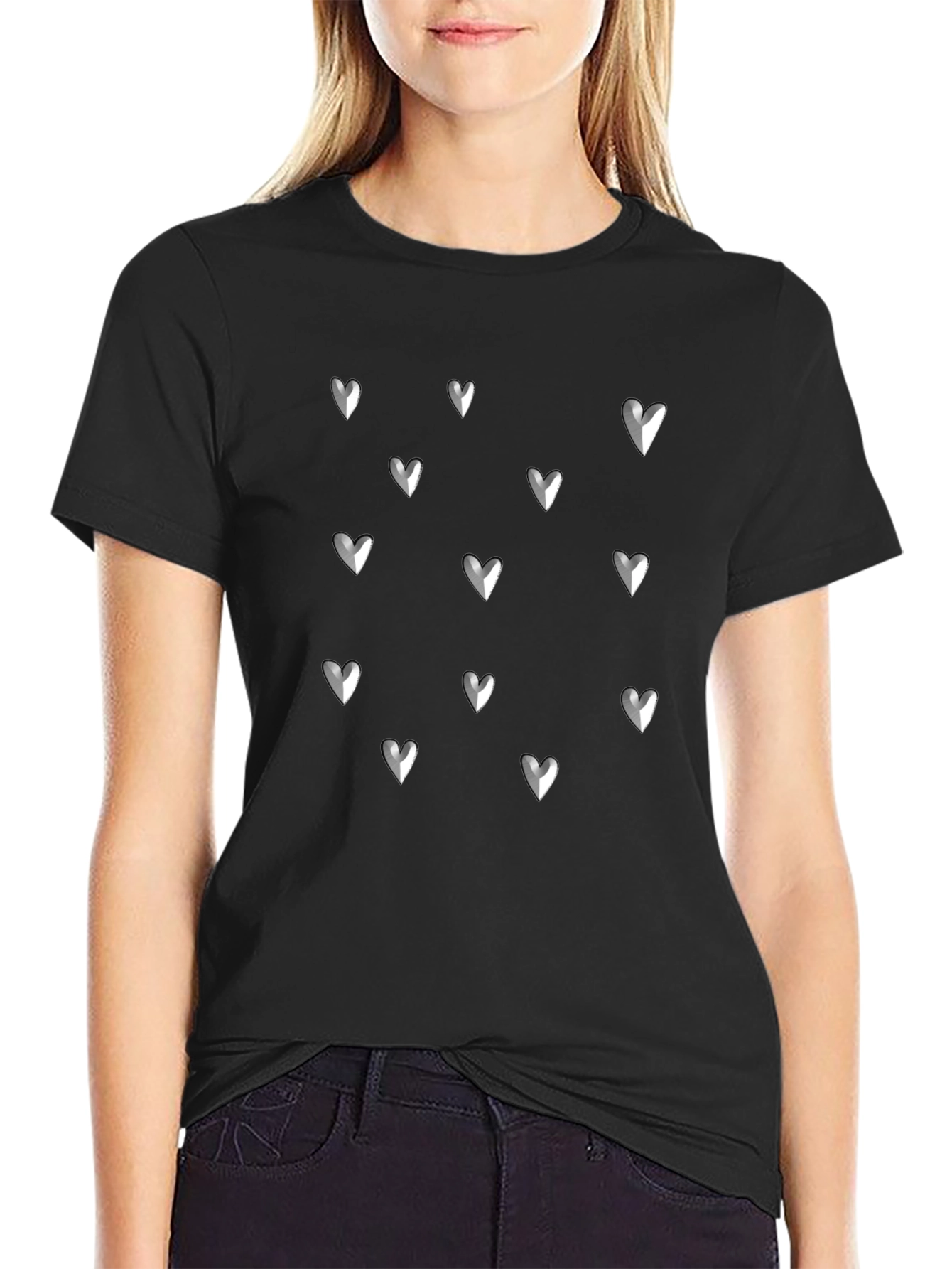 Black Heart Pattern T-Shirt