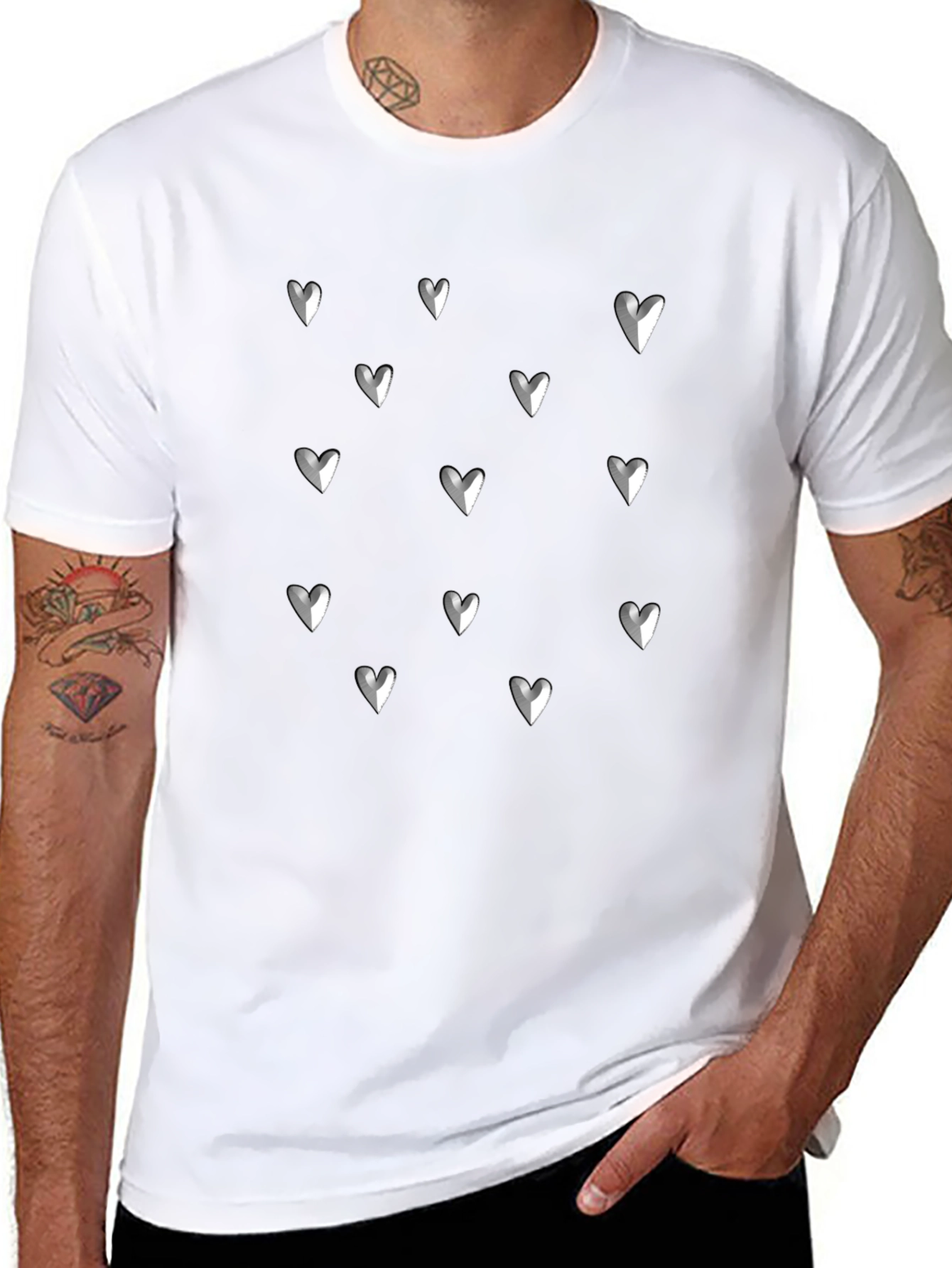 Black Heart Pattern T-Shirt