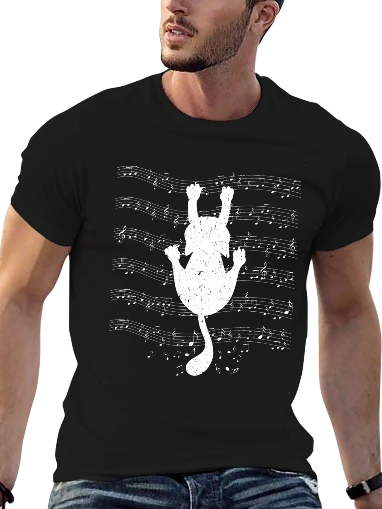 Musical Cat Tee - Black Cotton T-Shirt