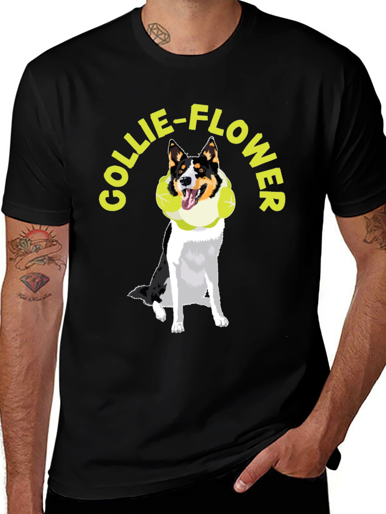 Collie-Flower Graphic T-Shirt