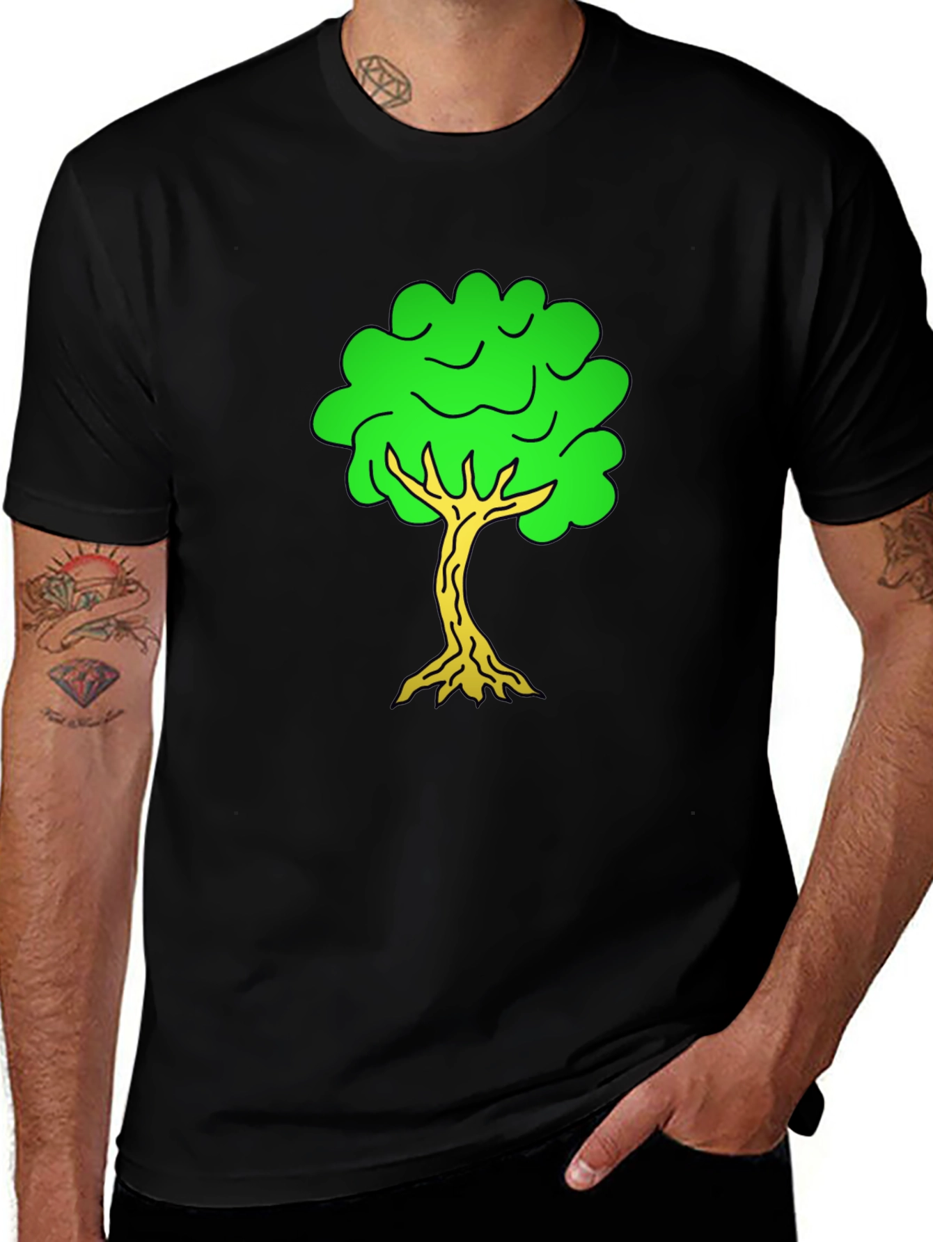 Cartoon Tree Black T-Shirt