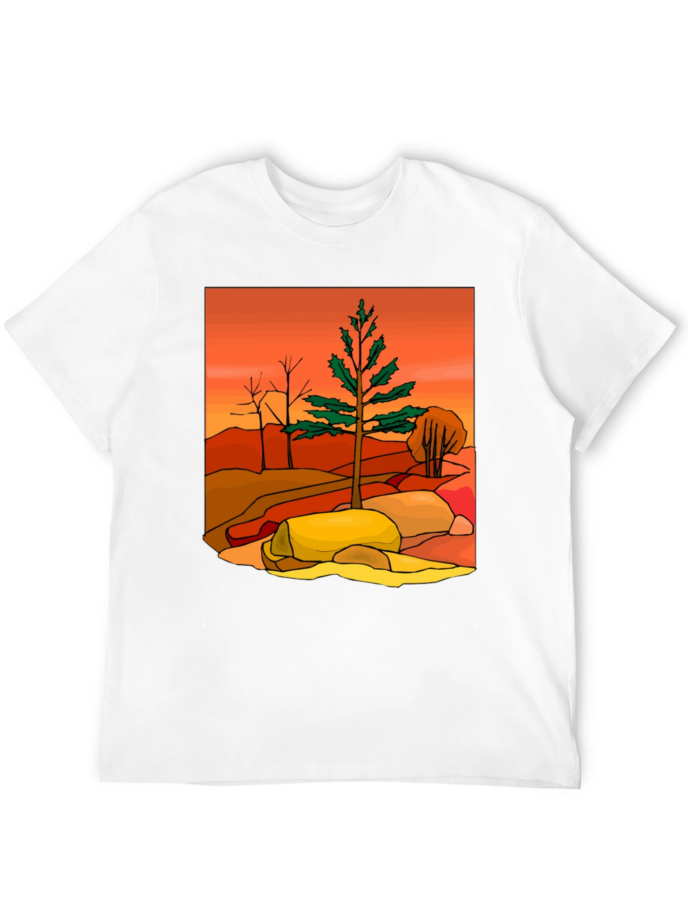 Nature Scene Graphic Tee - Casual Black T-Shirt