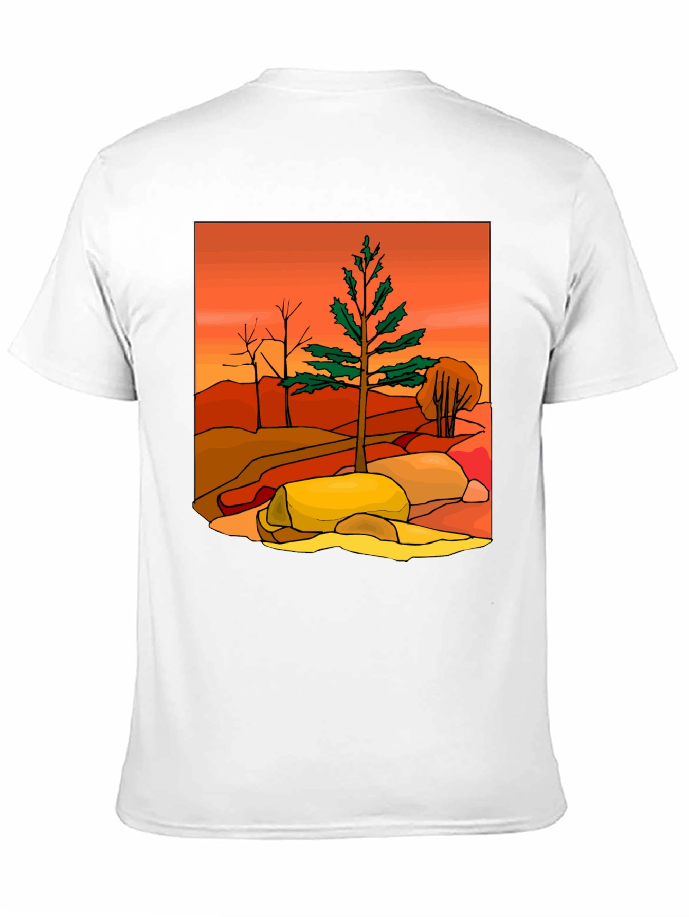 Nature Scene Graphic Tee - Casual Black T-Shirt