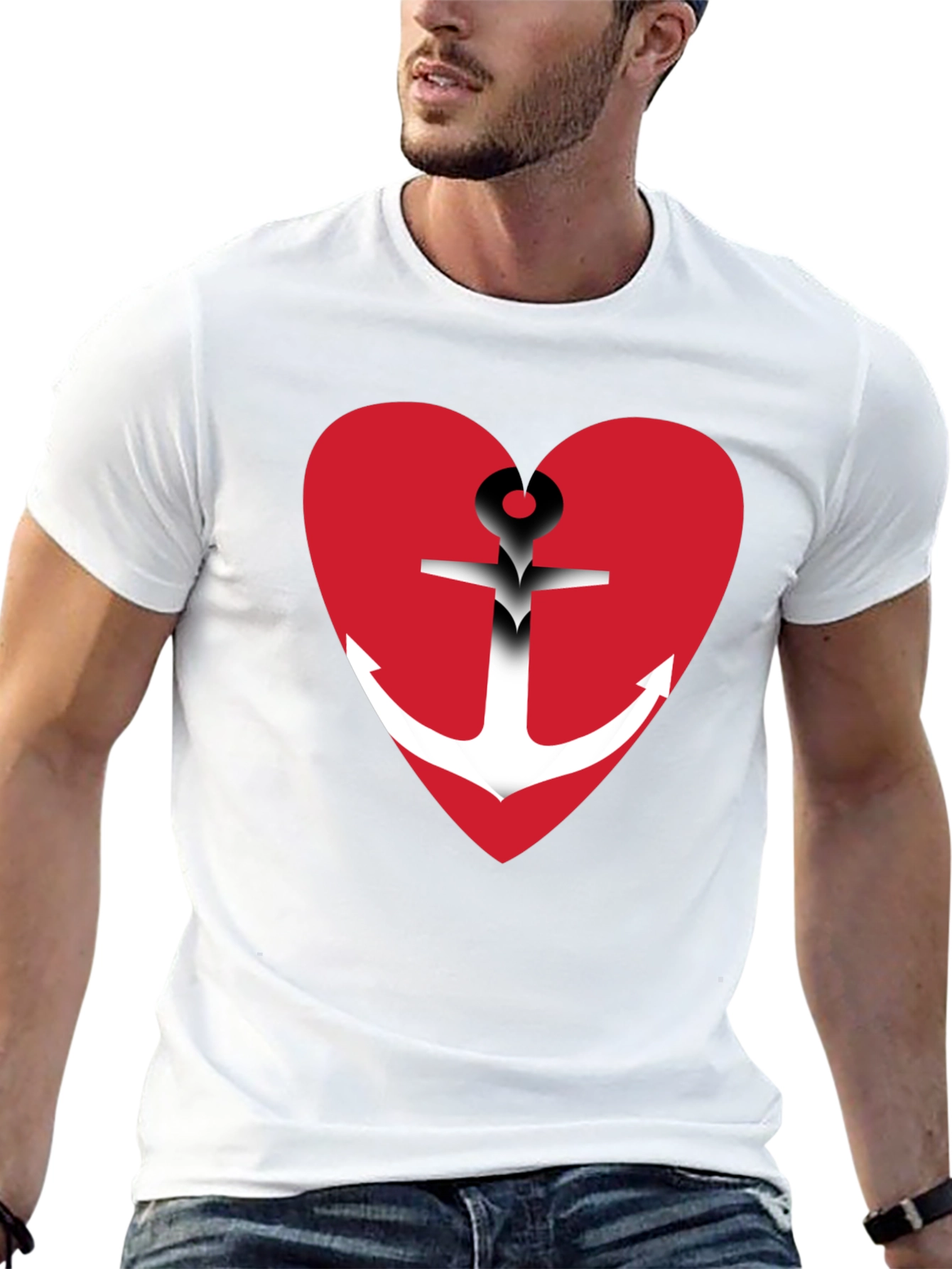 Anchor Heart Graphic T-Shirt - Black Cotton Blend