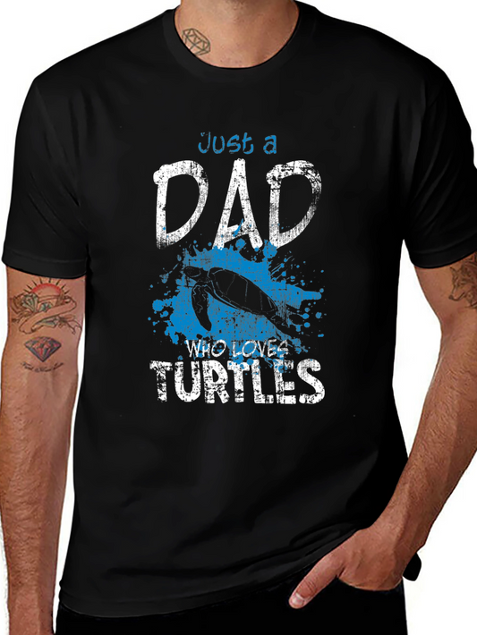 Dad Who Loves Turtles Black Graphic T-Shirt