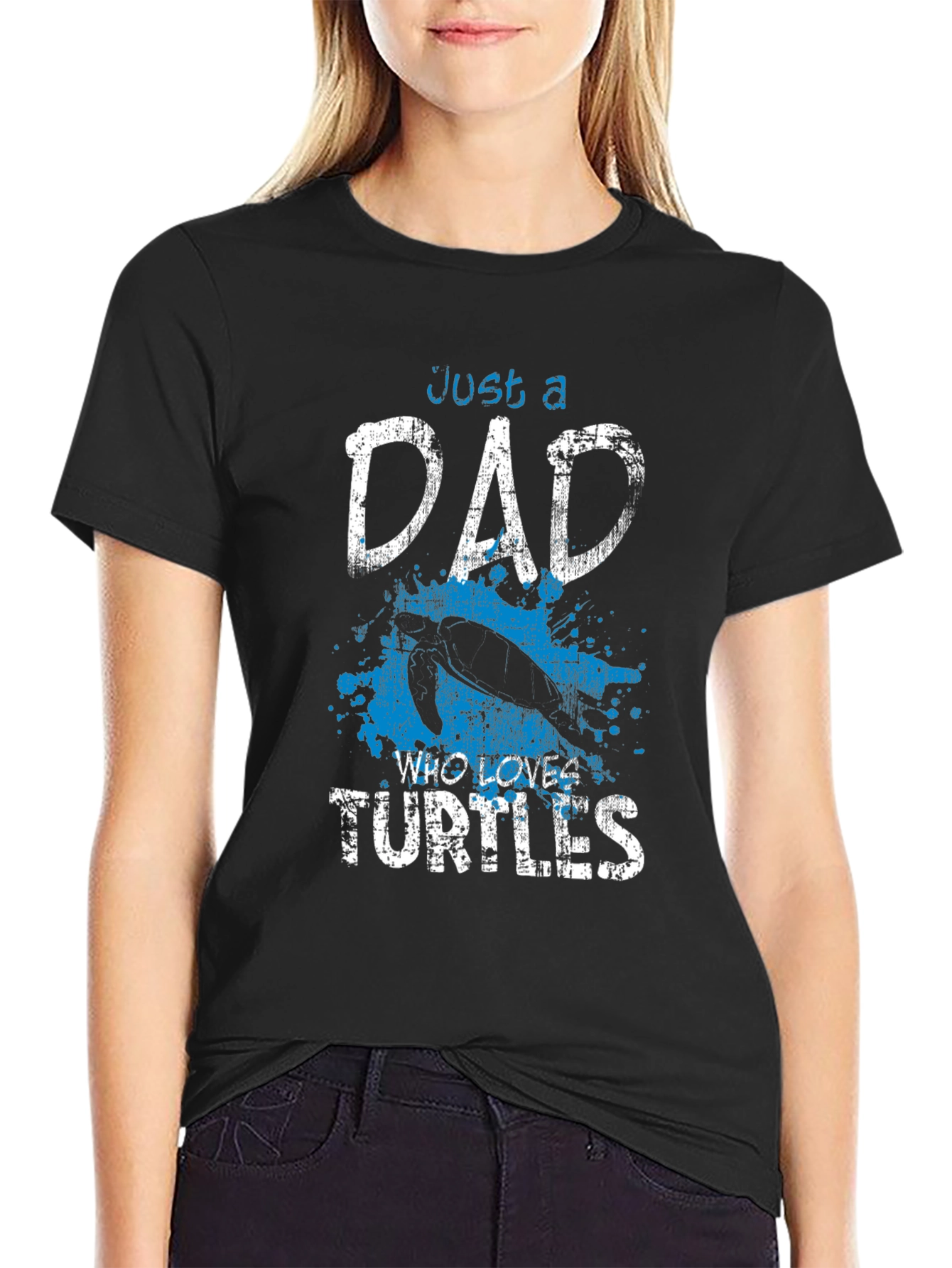 Dad Who Loves Turtles Black Graphic T-Shirt