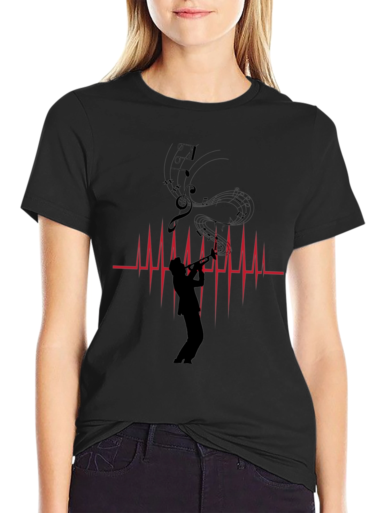 Musician Heartbeat Graphic Tee - Black