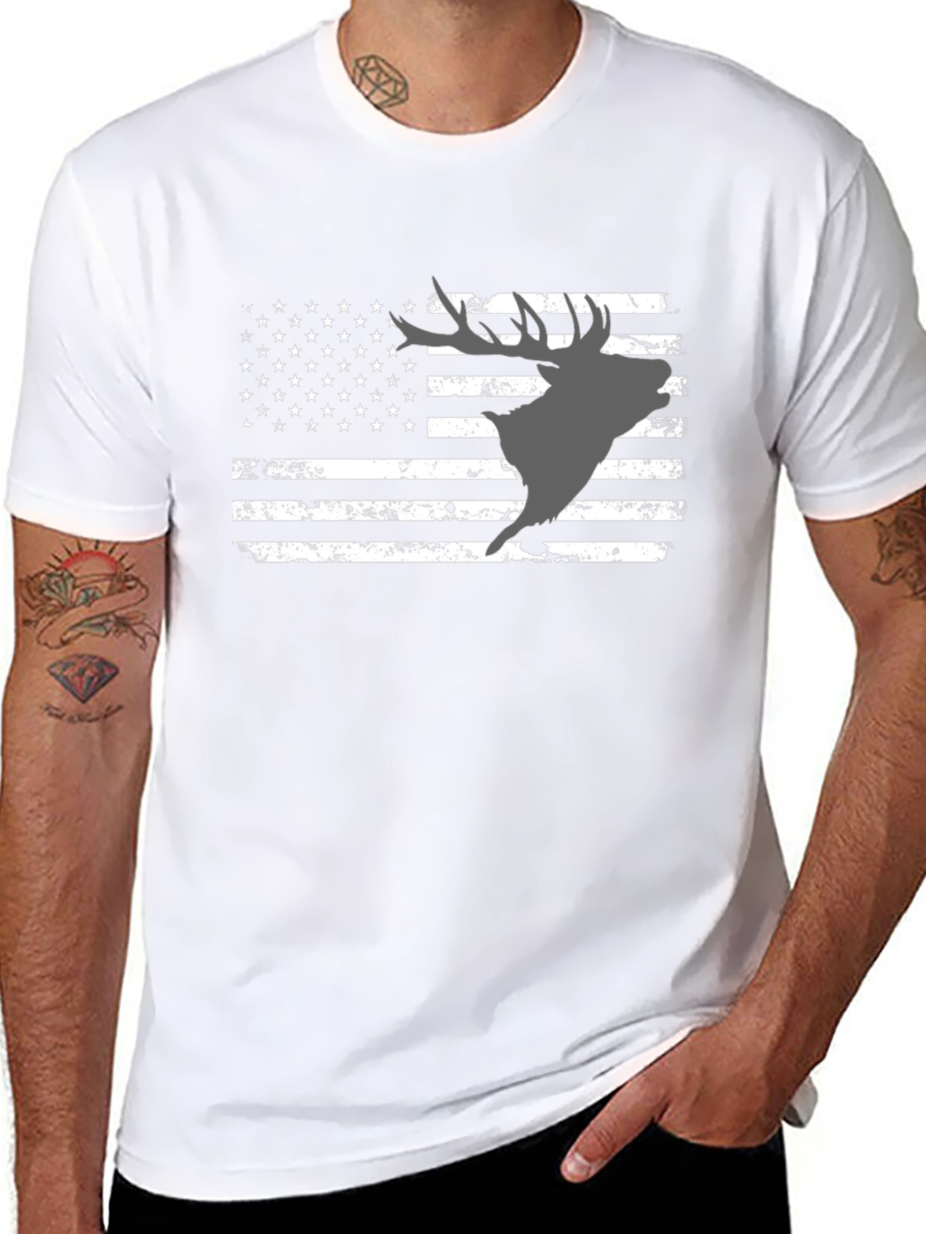 Deer American Flag Graphic T-Shirt