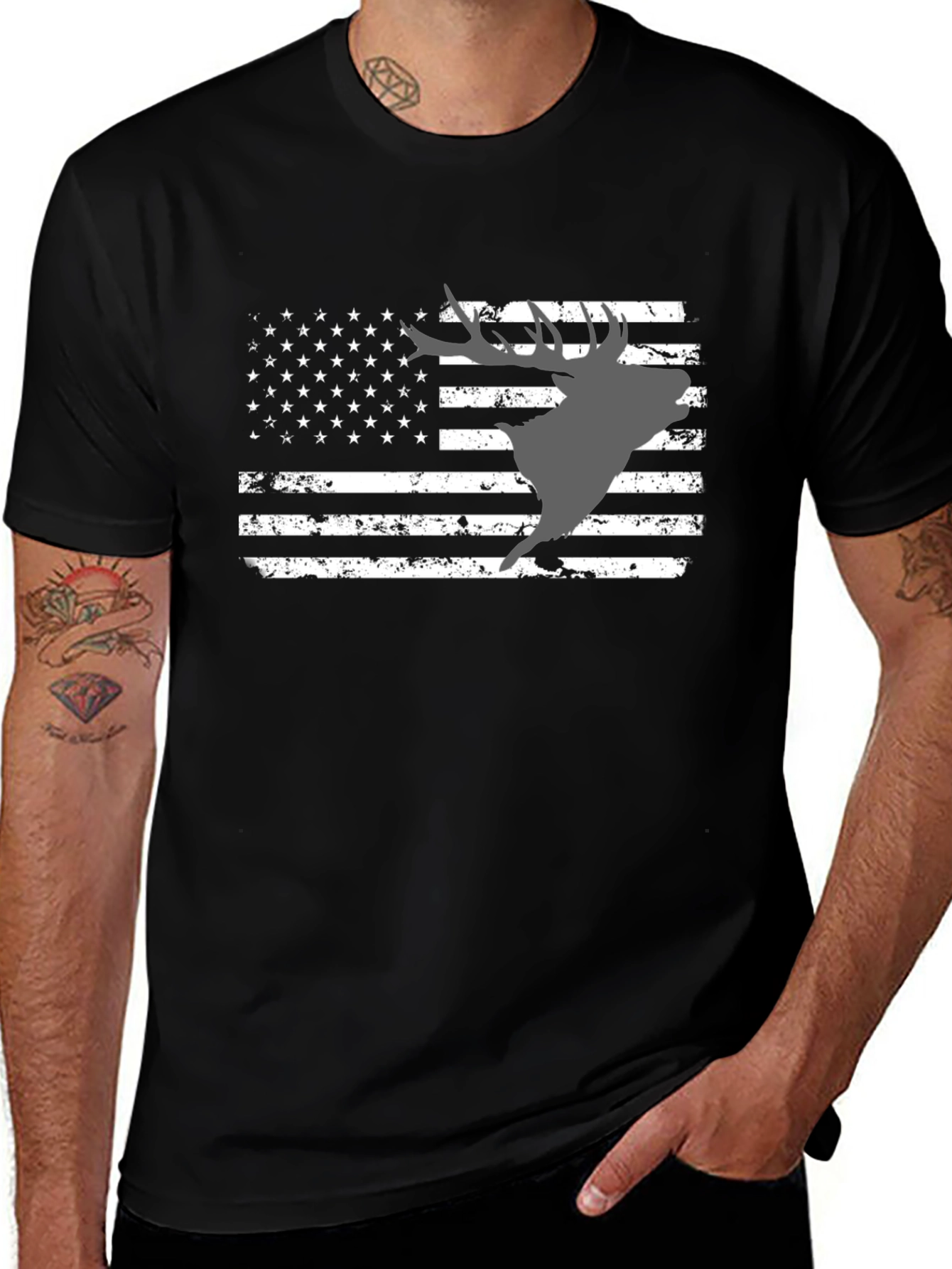 Deer American Flag Graphic T-Shirt