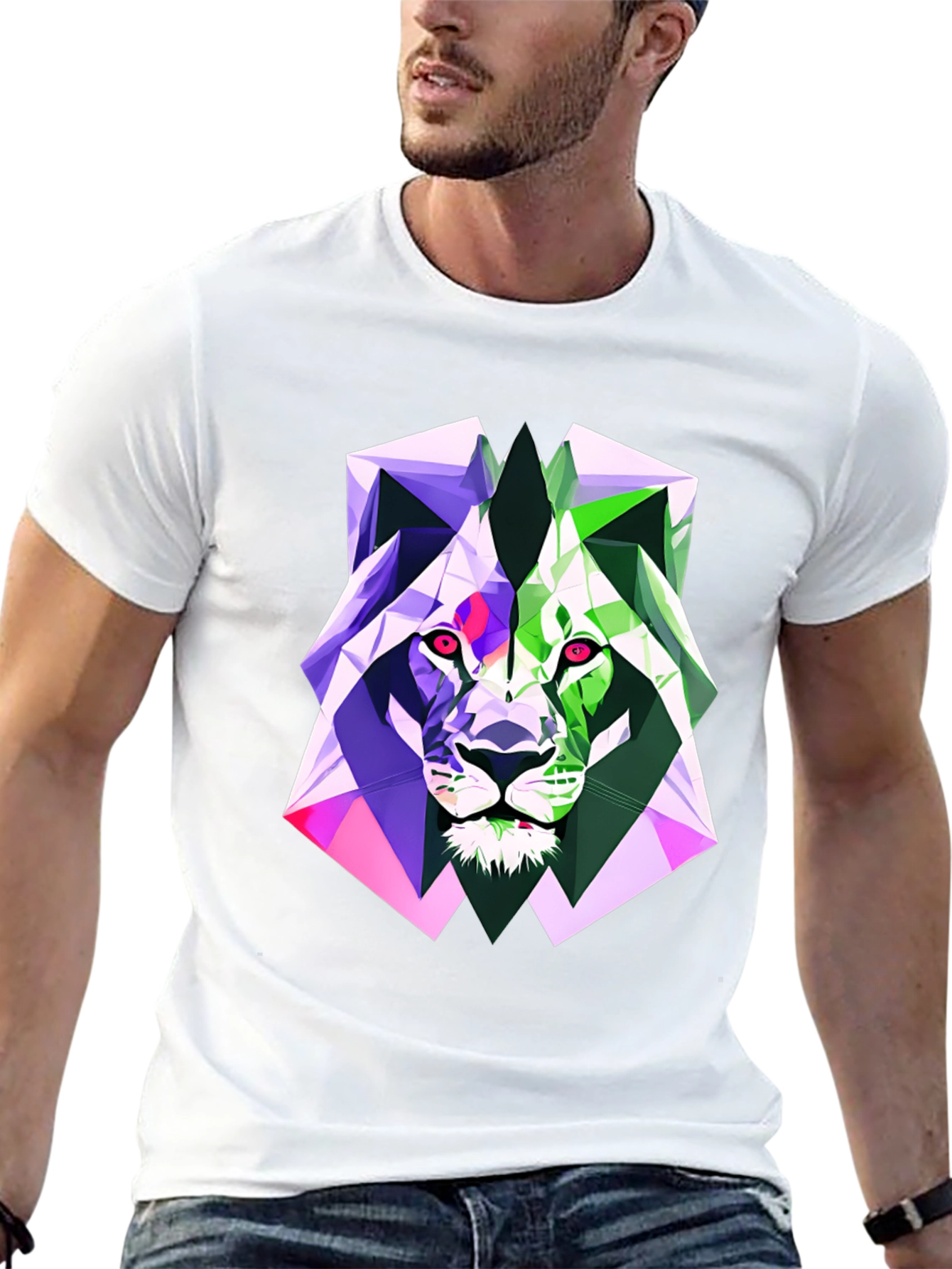 Geometric Lion Graphic Tee - Bold Style