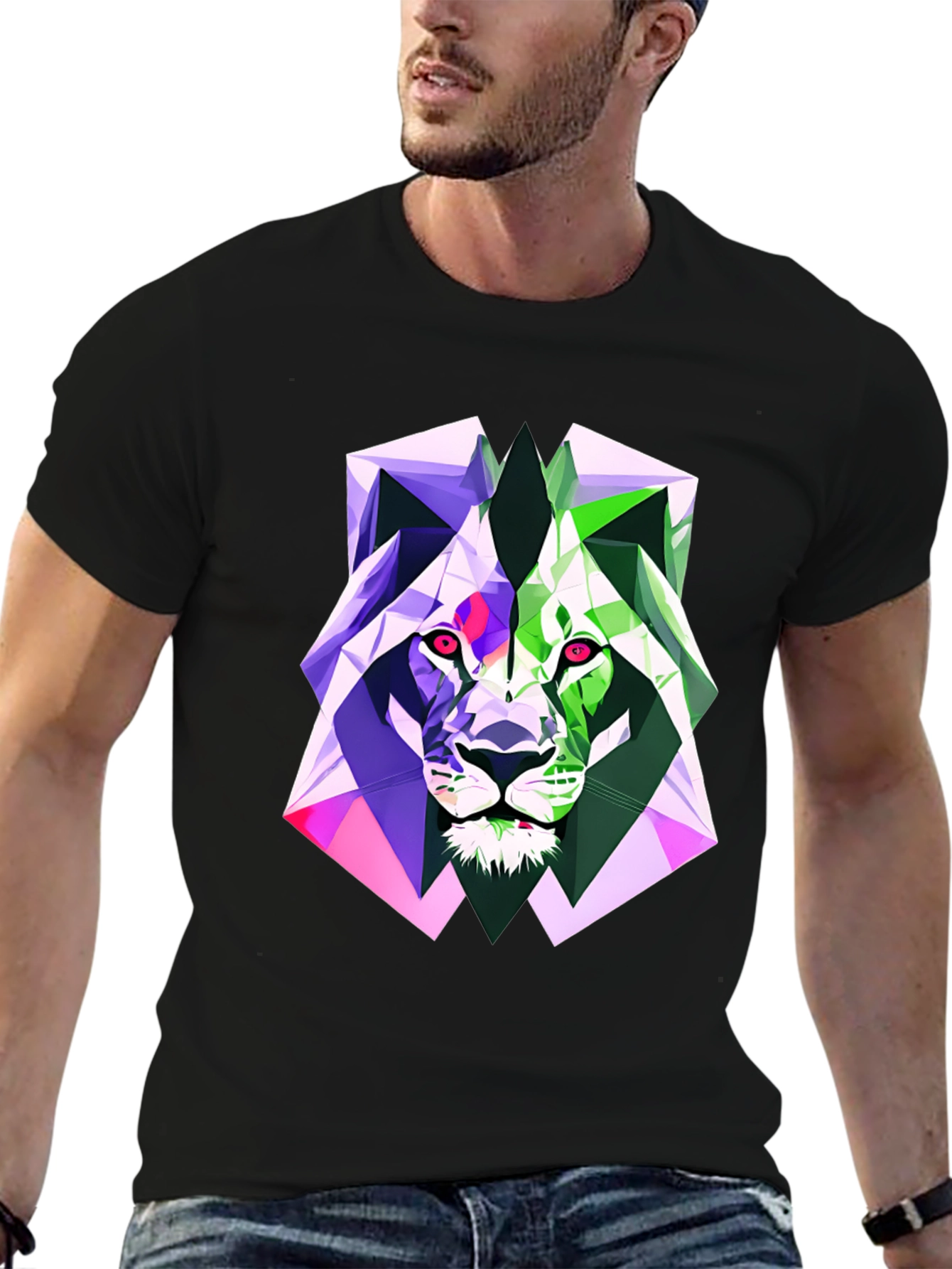 Geometric Lion Graphic Tee - Bold Style