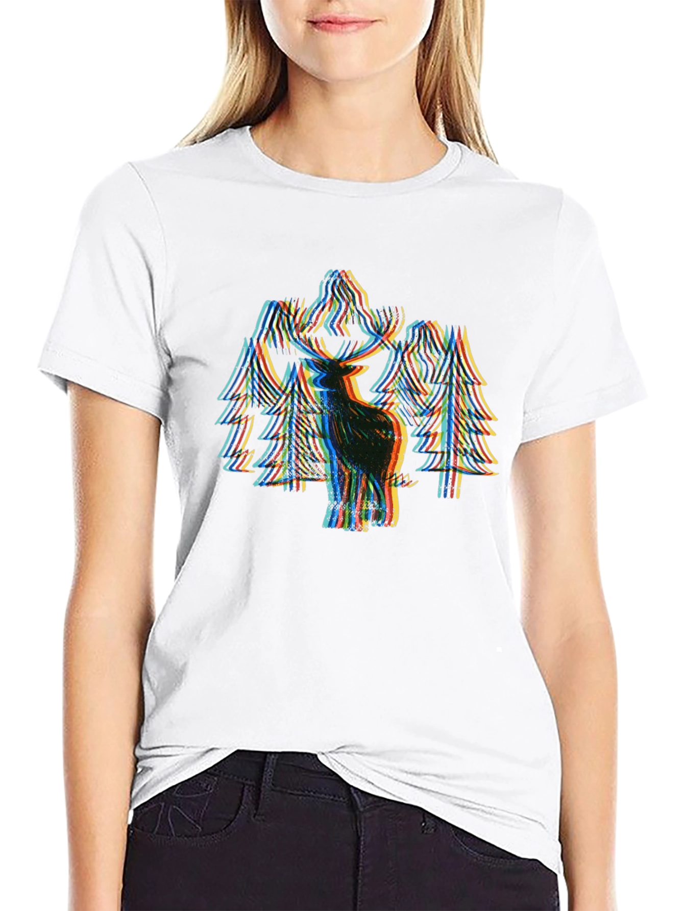 Glitch Art Deer Graphic Tee