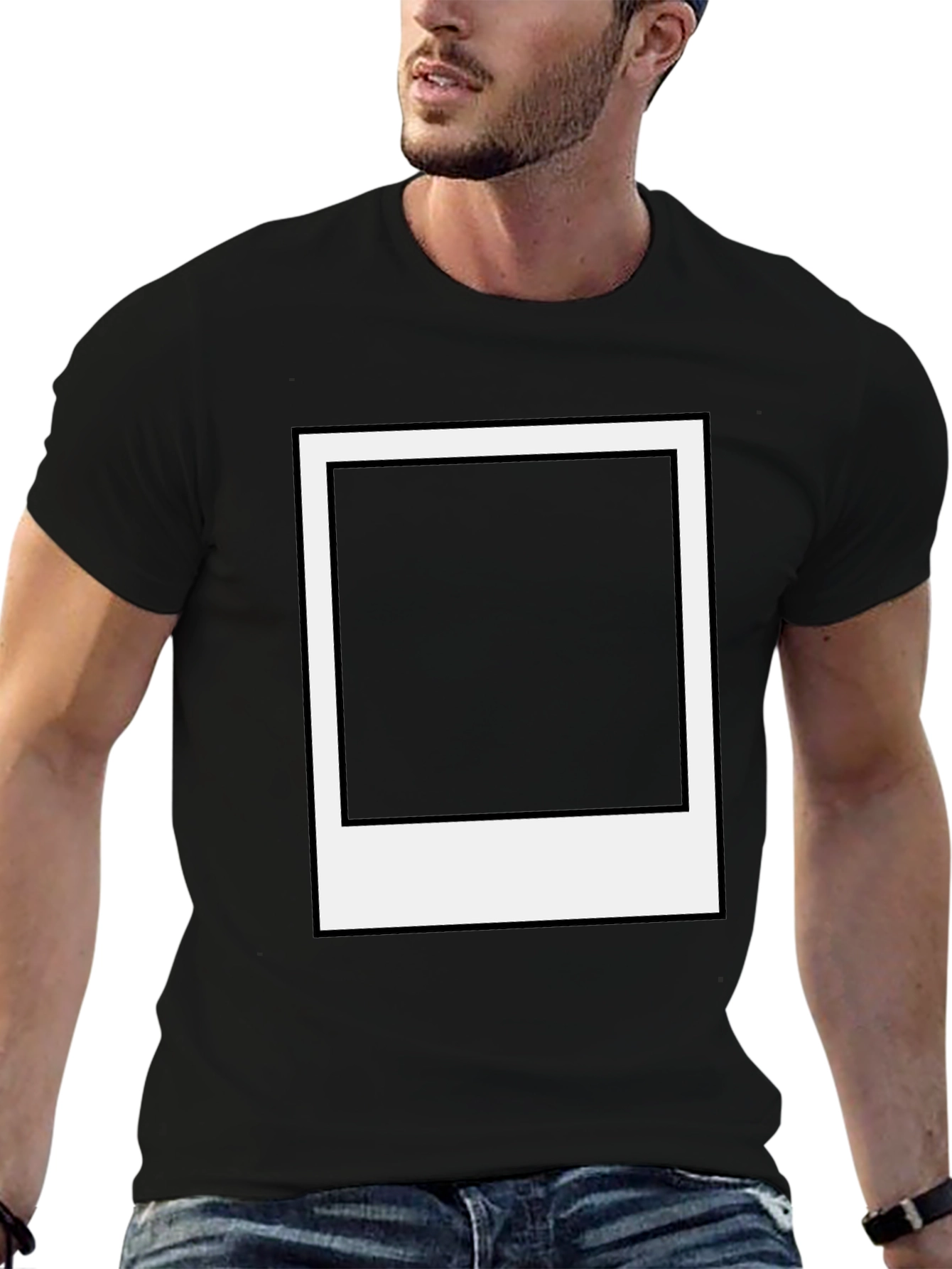 Retro Polaroid Frame Graphic Tee - Classic Black