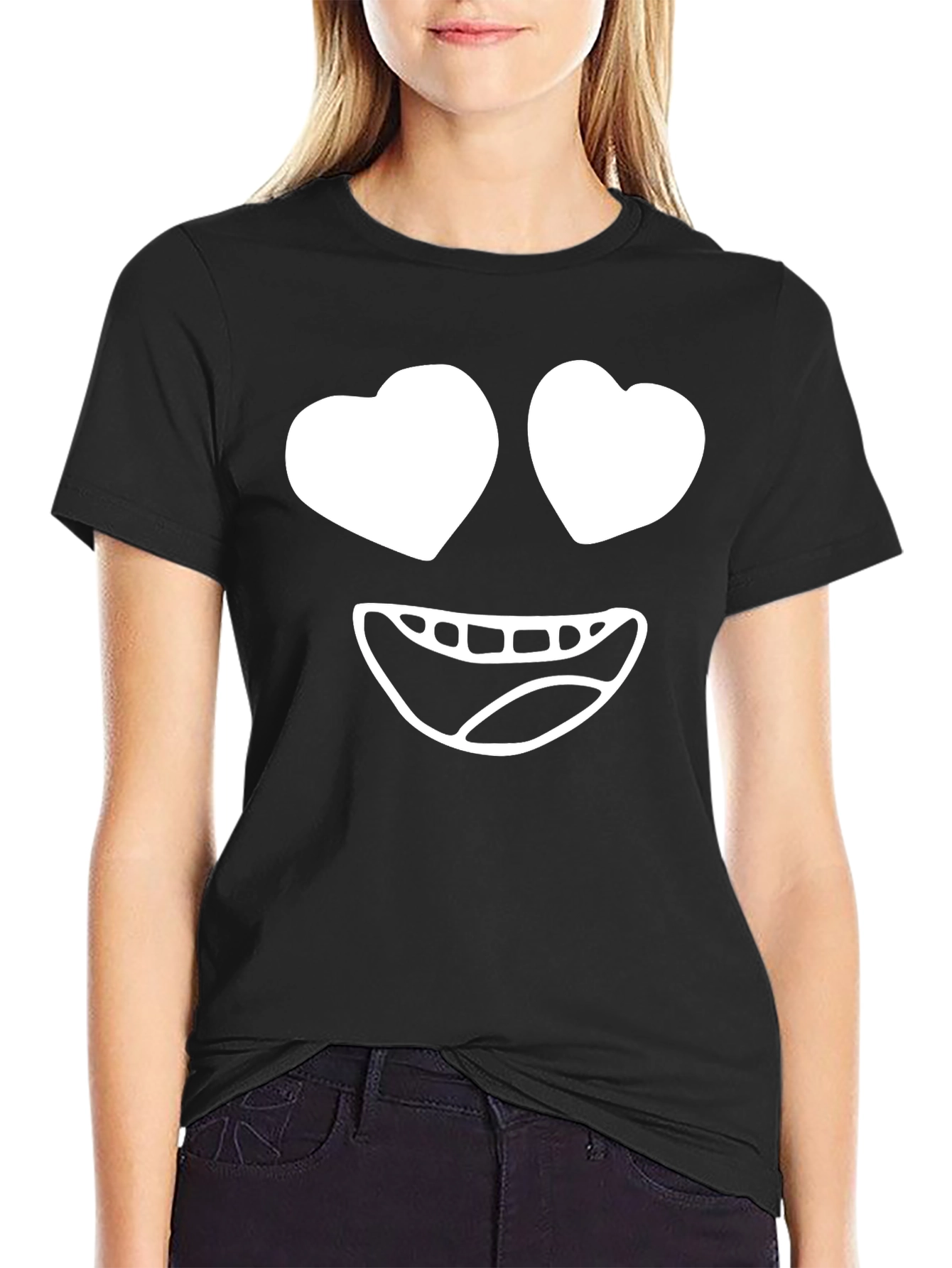 Heart Eyes Emoji Black T-Shirt