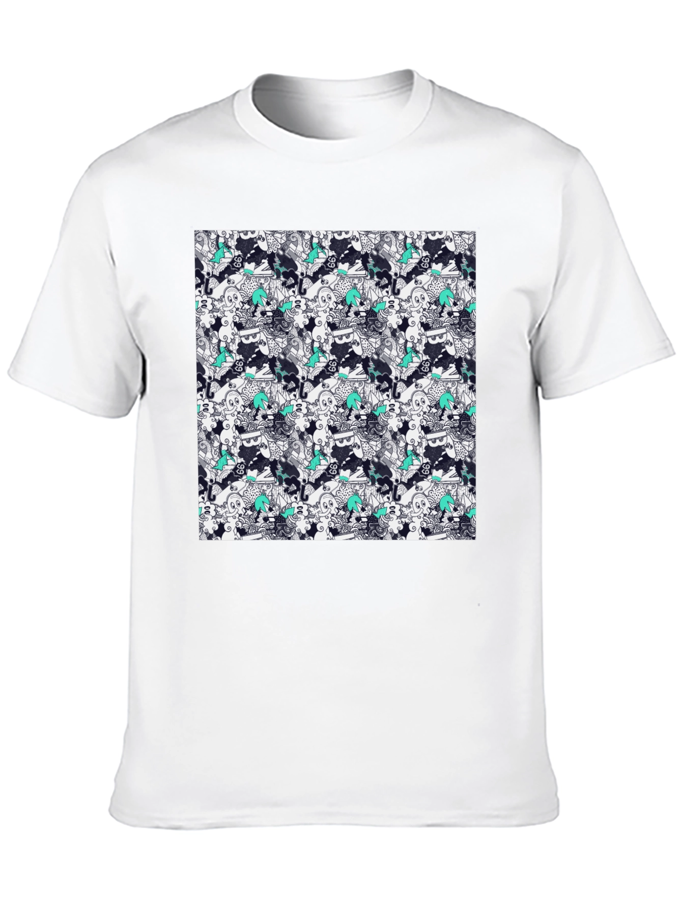 Patterned Cotton Graphic Tee - Abstract Art Style