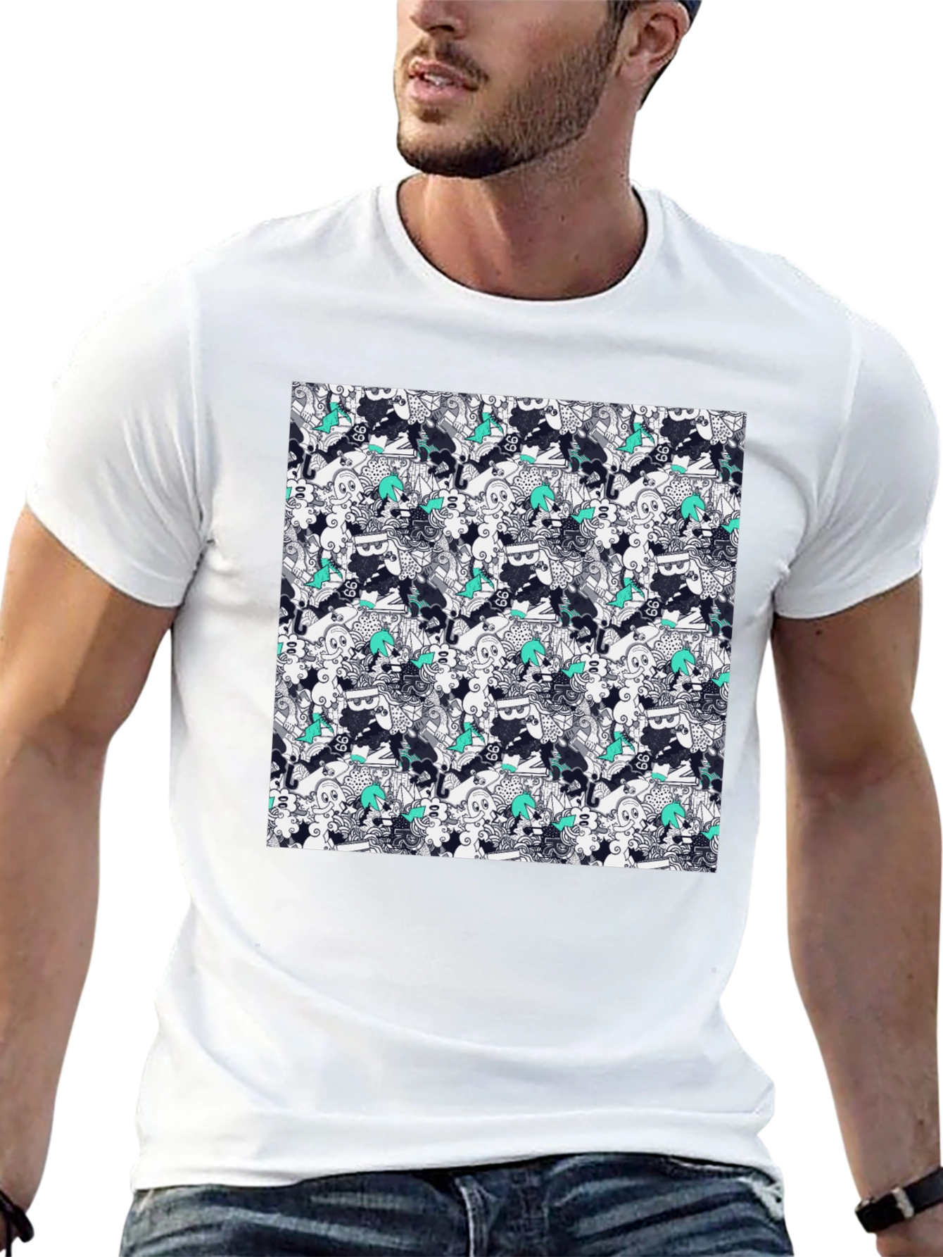 Patterned Cotton Graphic Tee - Abstract Art Style