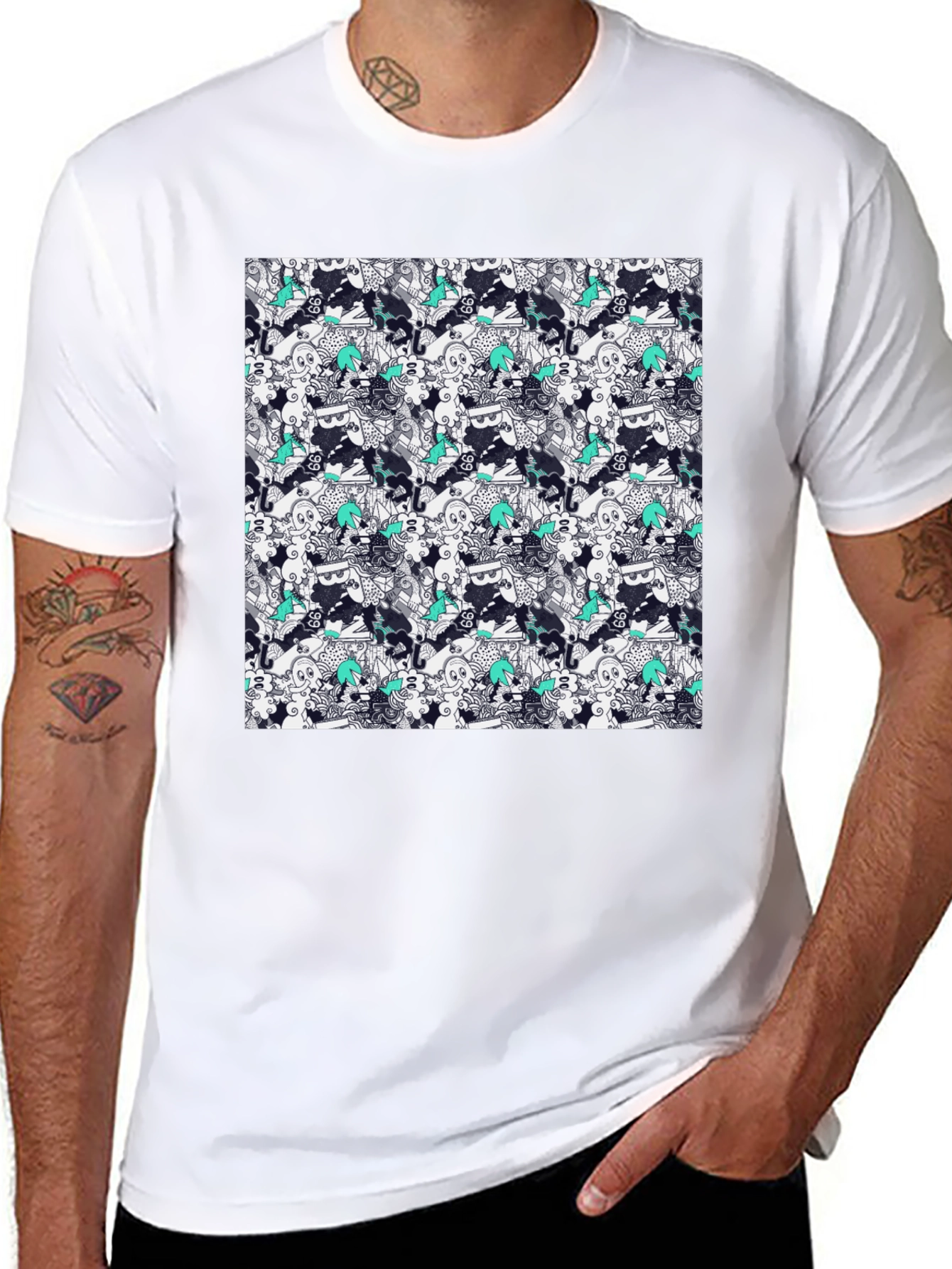Patterned Cotton Graphic Tee - Abstract Art Style