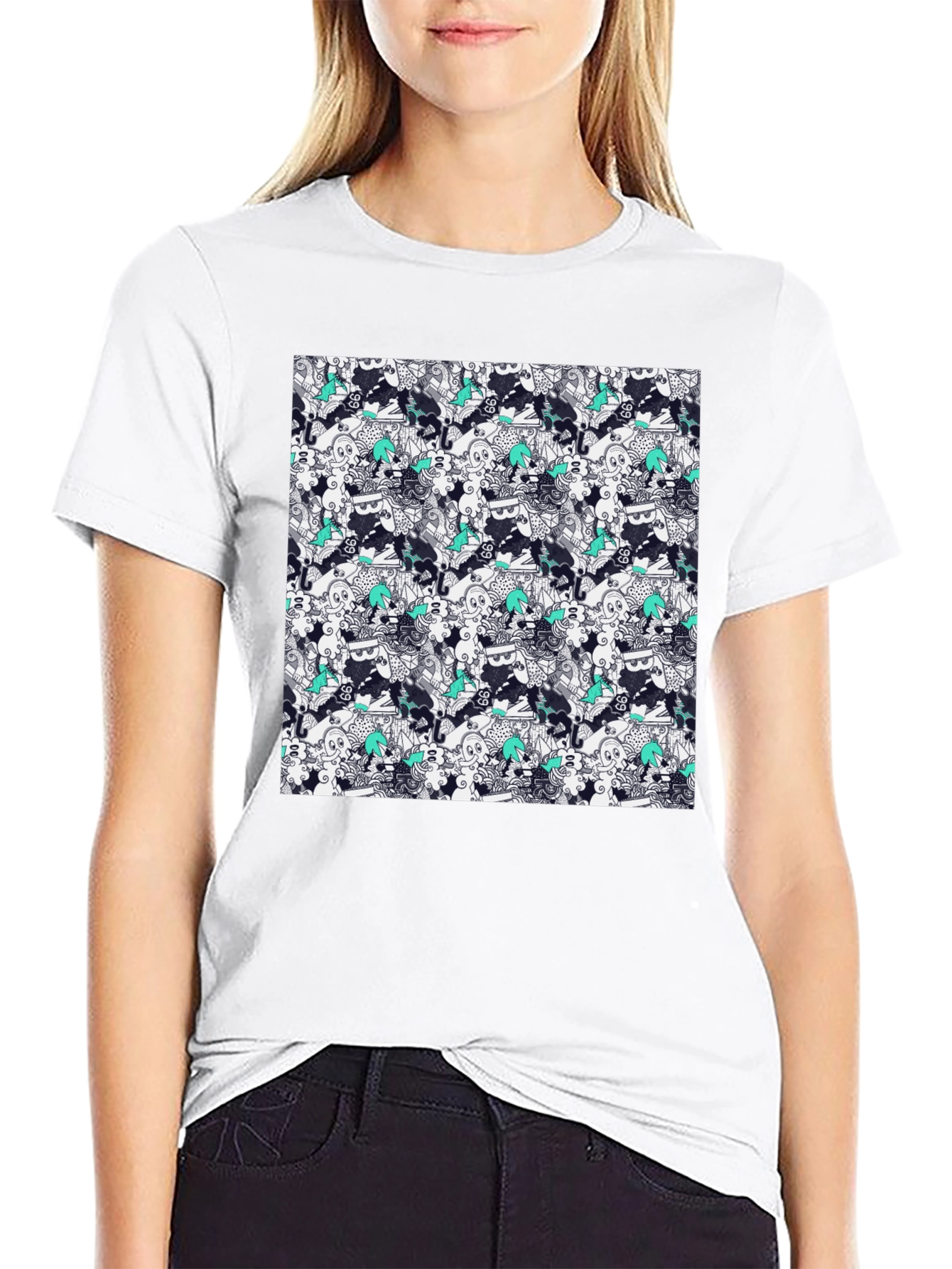 Patterned Cotton Graphic Tee - Abstract Art Style