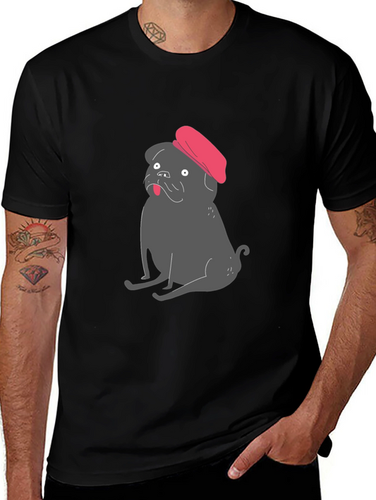 Pug with Beret Graphic Tee - Black