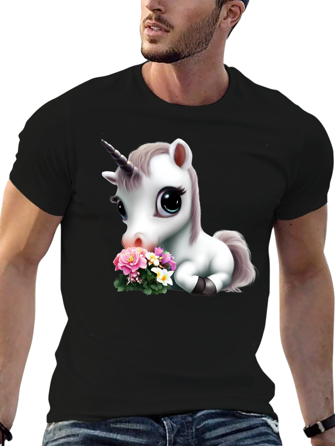 Cute Unicorn with Flowers Graphic T-Shirt