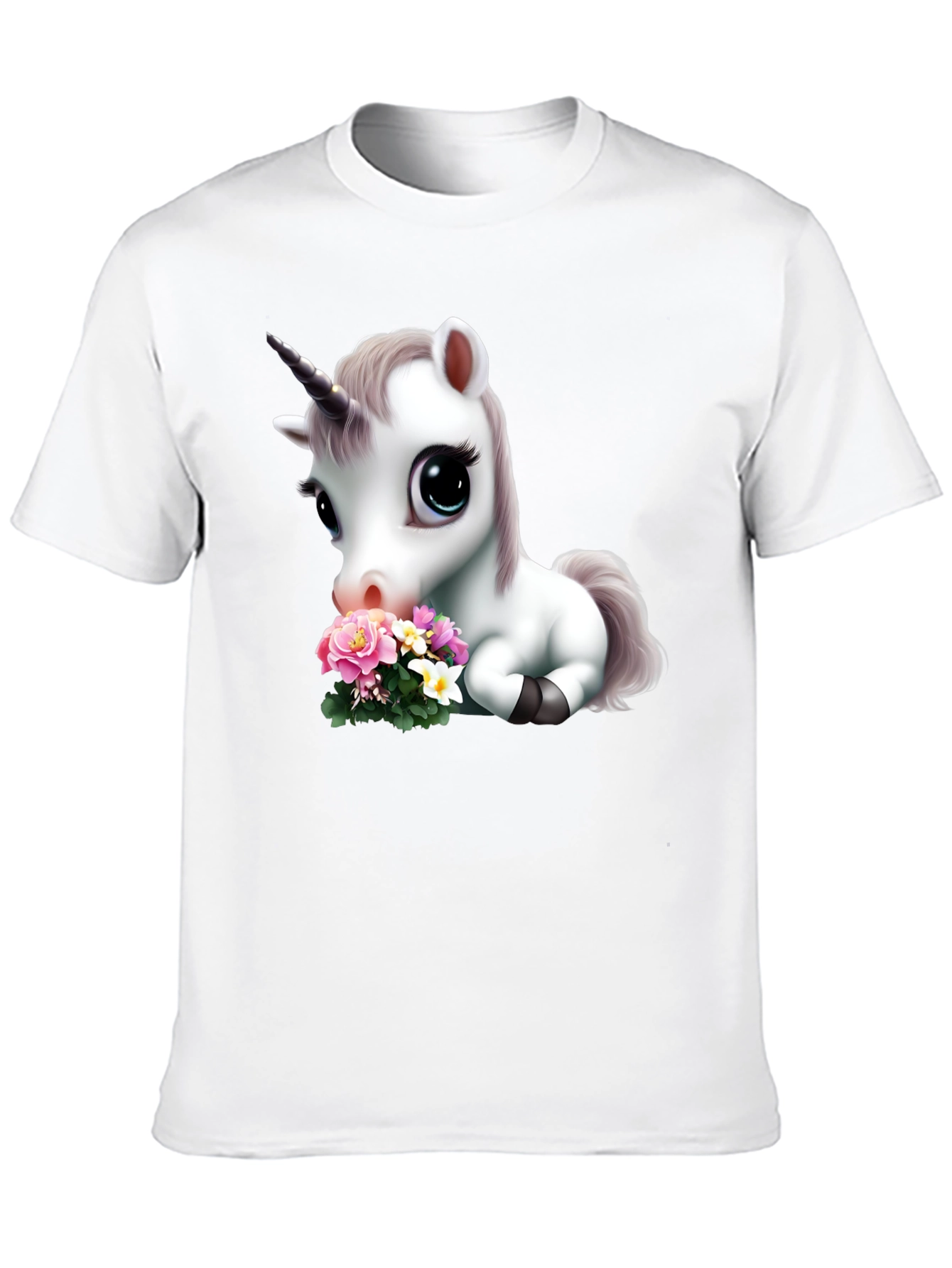 Cute Unicorn with Flowers Graphic T-Shirt